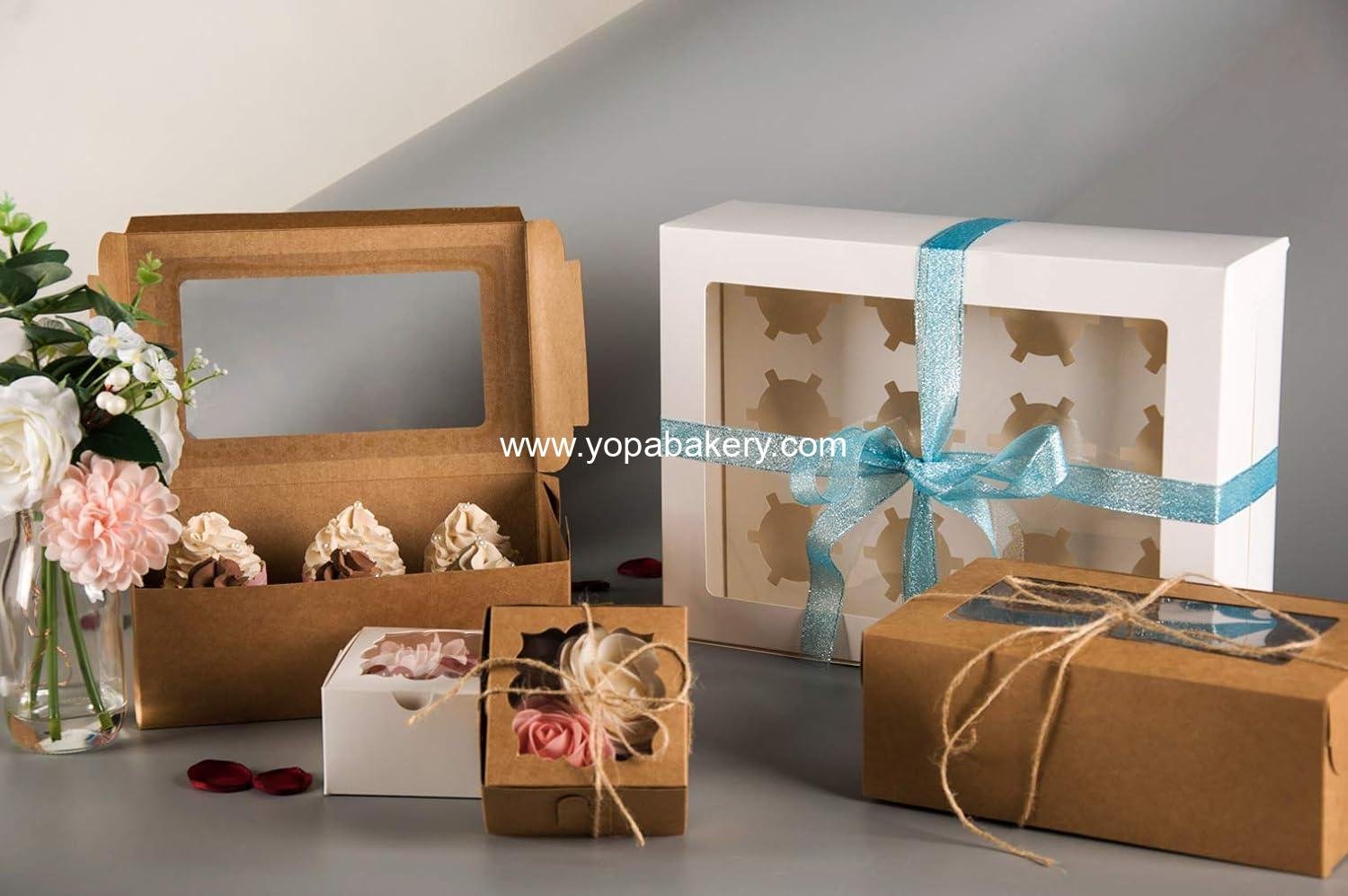 Wholesale 15 Pack Cupcake Boxes White Containers with Window Fit 12 Cupcakes or Muffins Factory