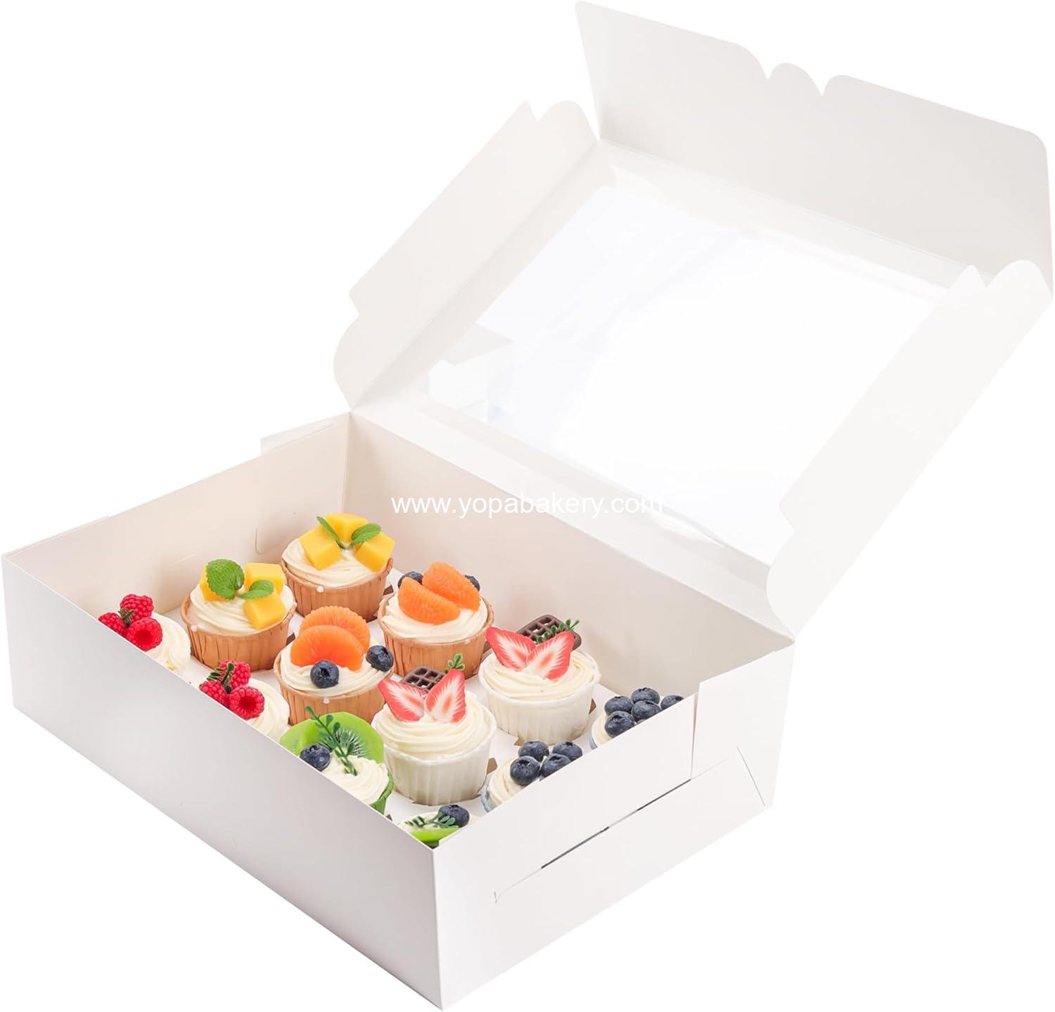 YunKo 15 Pack Dozen Cupcake Boxes White Cupcake Containers with Window Fit 12 Cupcakes or Muffins