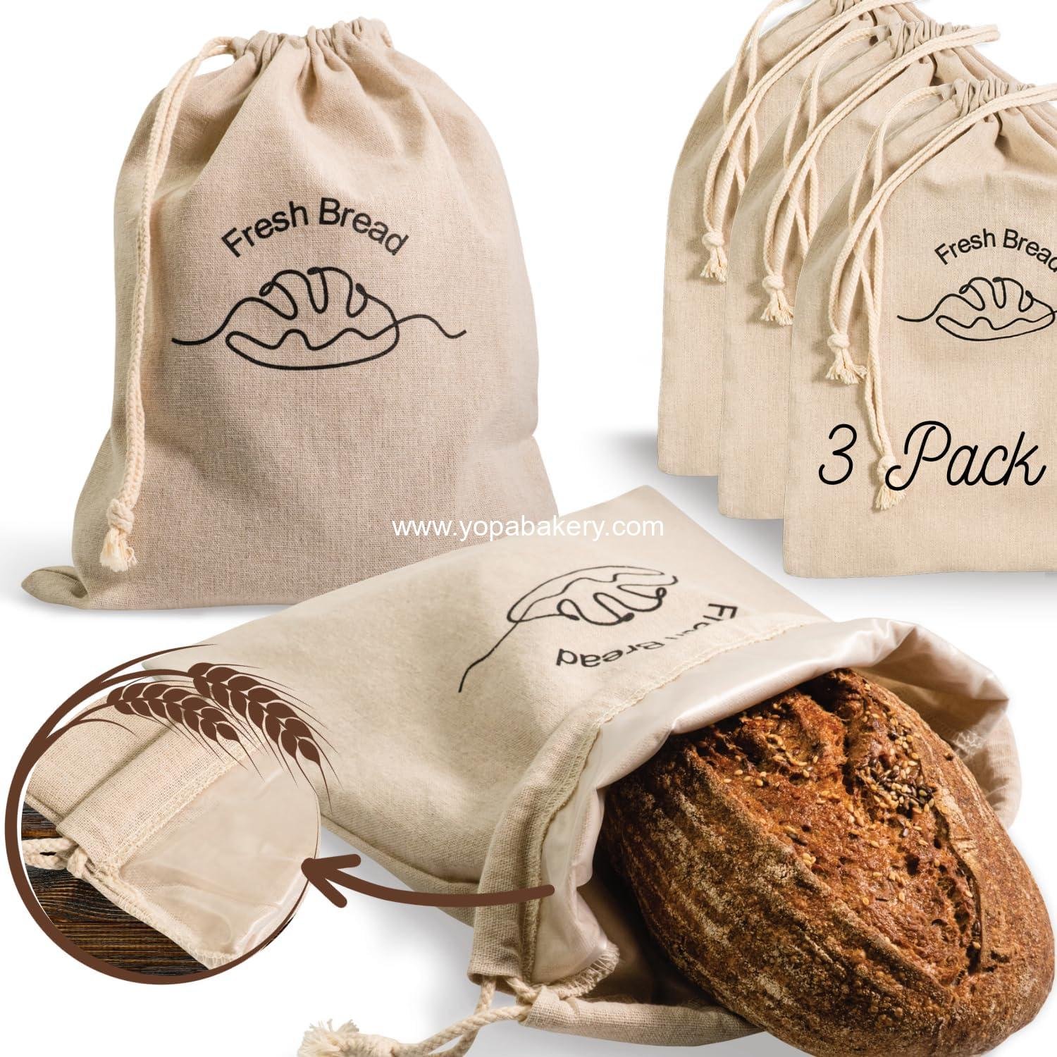 Simply H&K Reusable Linen Bread Bags for Homemade Bread [Pack of 3] - 12" x 15" - with Inner Lining - Sourdough Bags, Baking Gifts, & Baking Supplies for Home Bakers