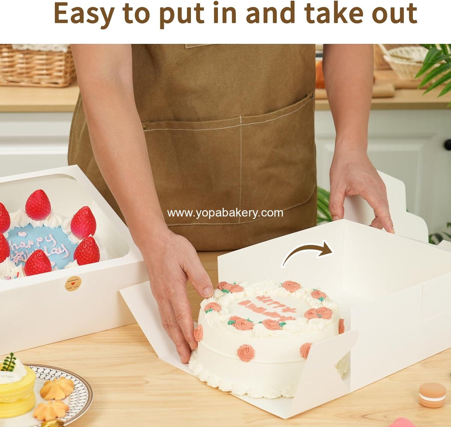 Wholesale 4 Pack Cake Boxes with Window, 10x10x5 Inches White Bakery Containers, 10 Inch White Cake Carrier, Disposable Bakery Boxes for Valentine's Day, Mother's Day, Cupcakes, Cookies, Pies, Pastries, Factory