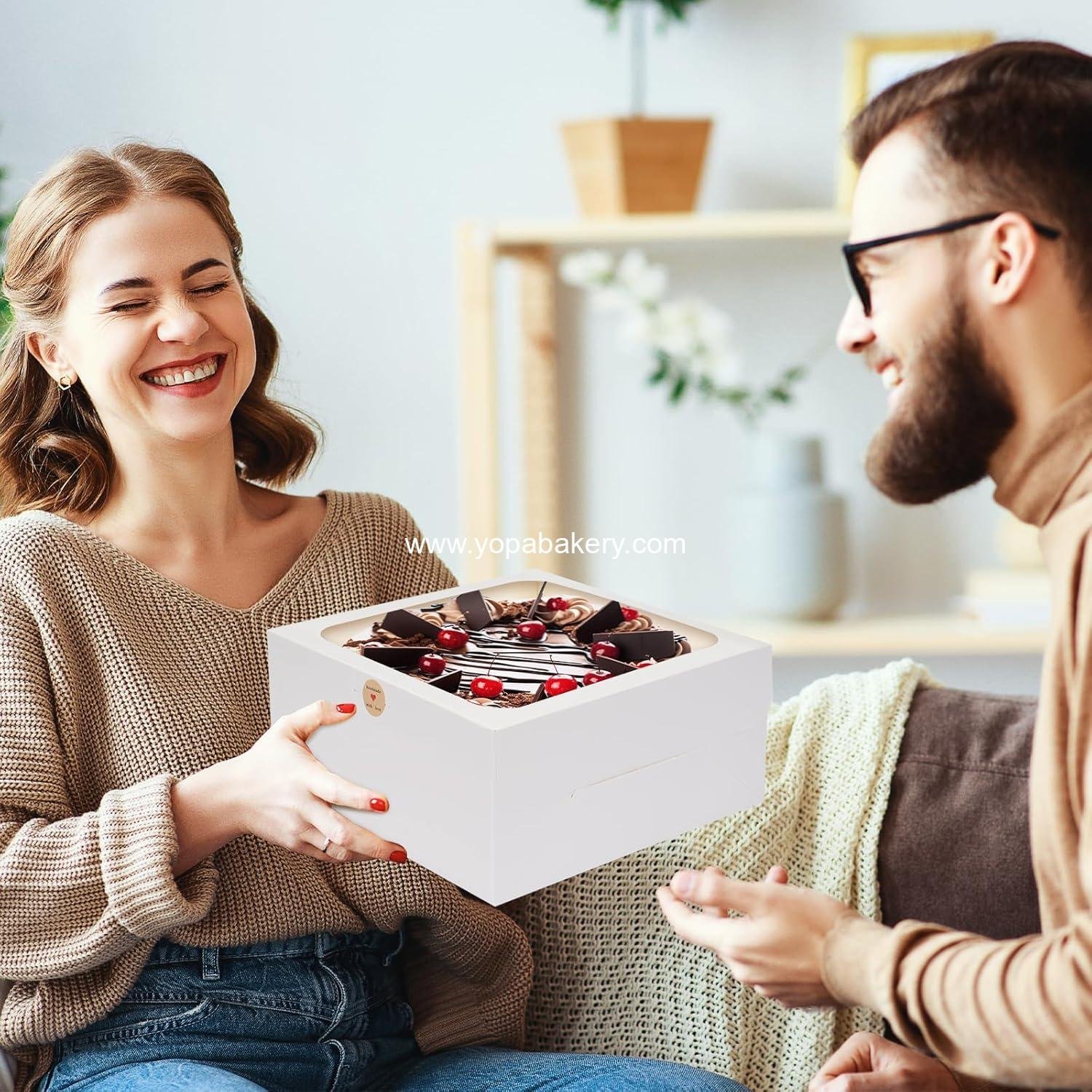 Wholesale 4 Pack Cake Boxes with Window, 10x10x5 Inches White Bakery Containers, 10 Inch White Cake Carrier, Disposable Bakery Boxes for Valentine's Day, Mother's Day, Cupcakes, Cookies, Pies, Pastries, Factory