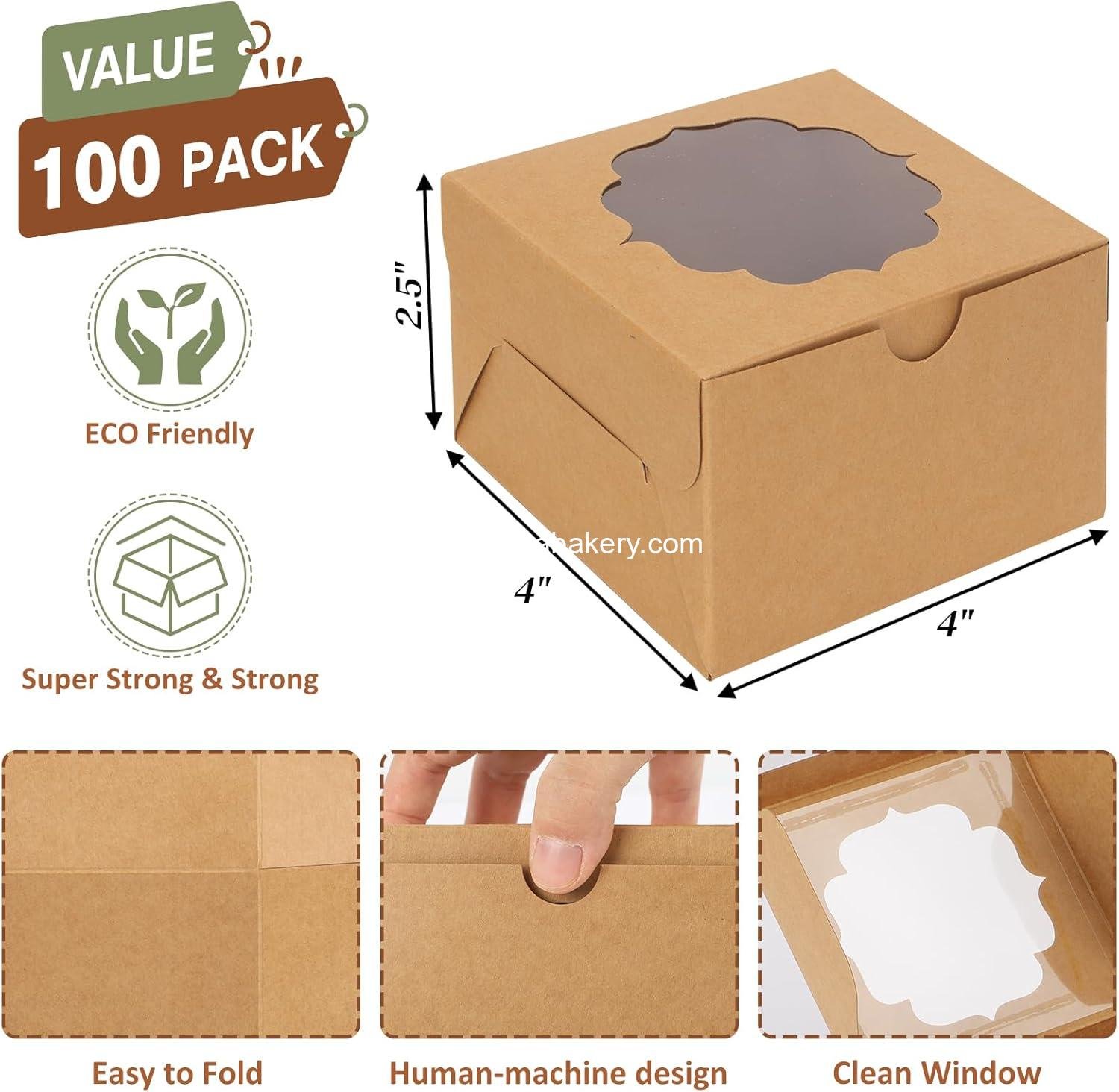 Wholesale 100pcs 4x4x2.5 Small Cookie Boxes, Mini Dessert Boxes with Window for Cupcakes, Macarons, Chocolate, Strawberries, Muffins - Factory