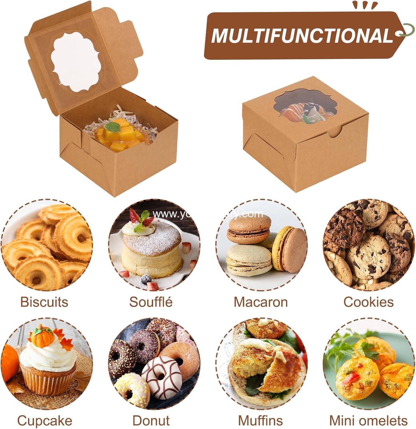 Wholesale 100pcs 4x4x2.5 Small Cookie Boxes, Mini Dessert Boxes with Window for Cupcakes, Macarons, Chocolate, Strawberries, Muffins - Factory