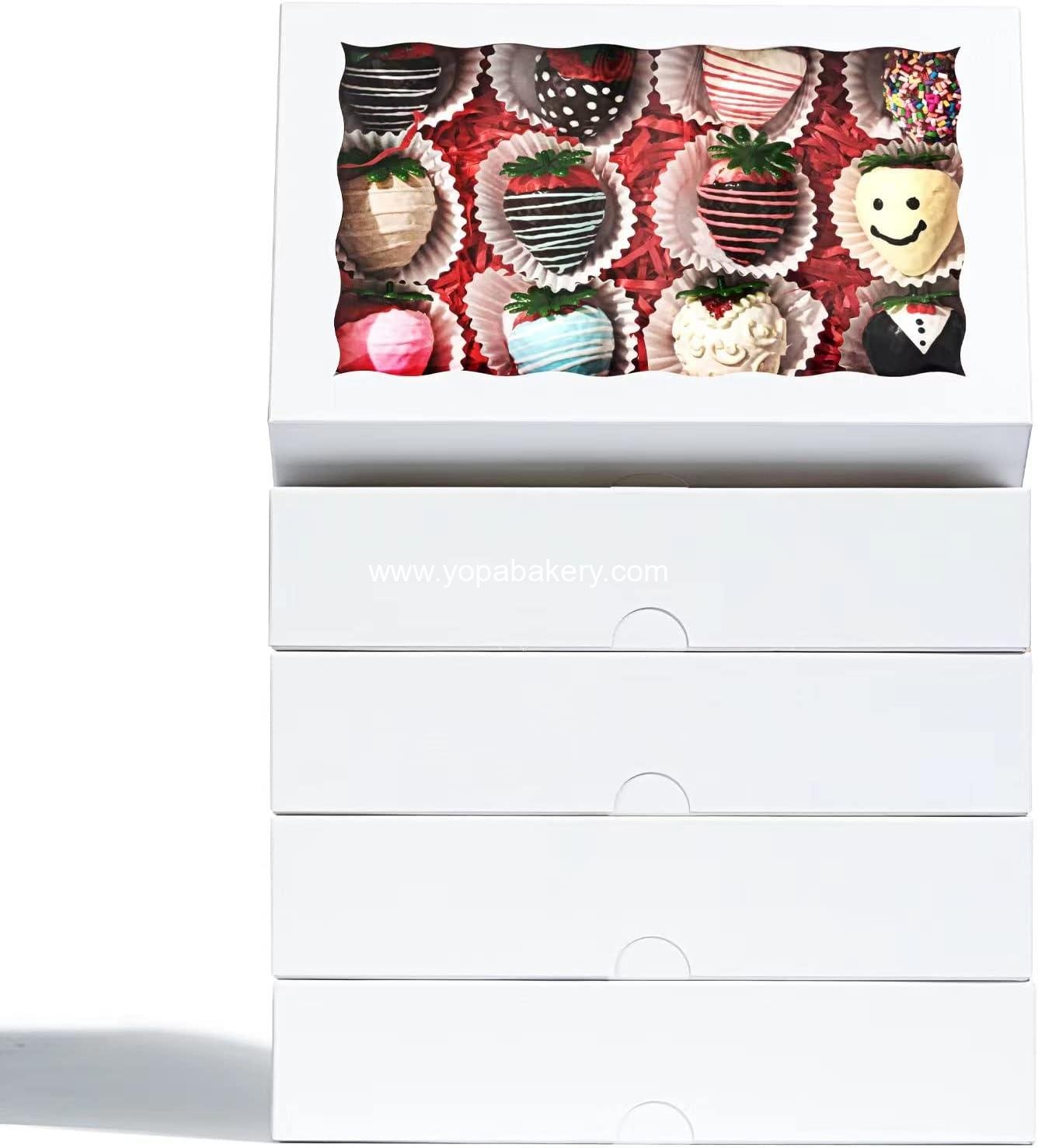 Wholesale 50 Pack 9.5" x 6" x 2" Macaron and Pastry Boxes with Window for Cookies, Cakesicles, Chocolate-Covered Strawberries, and Cocoa Bombs - ODM Factory
