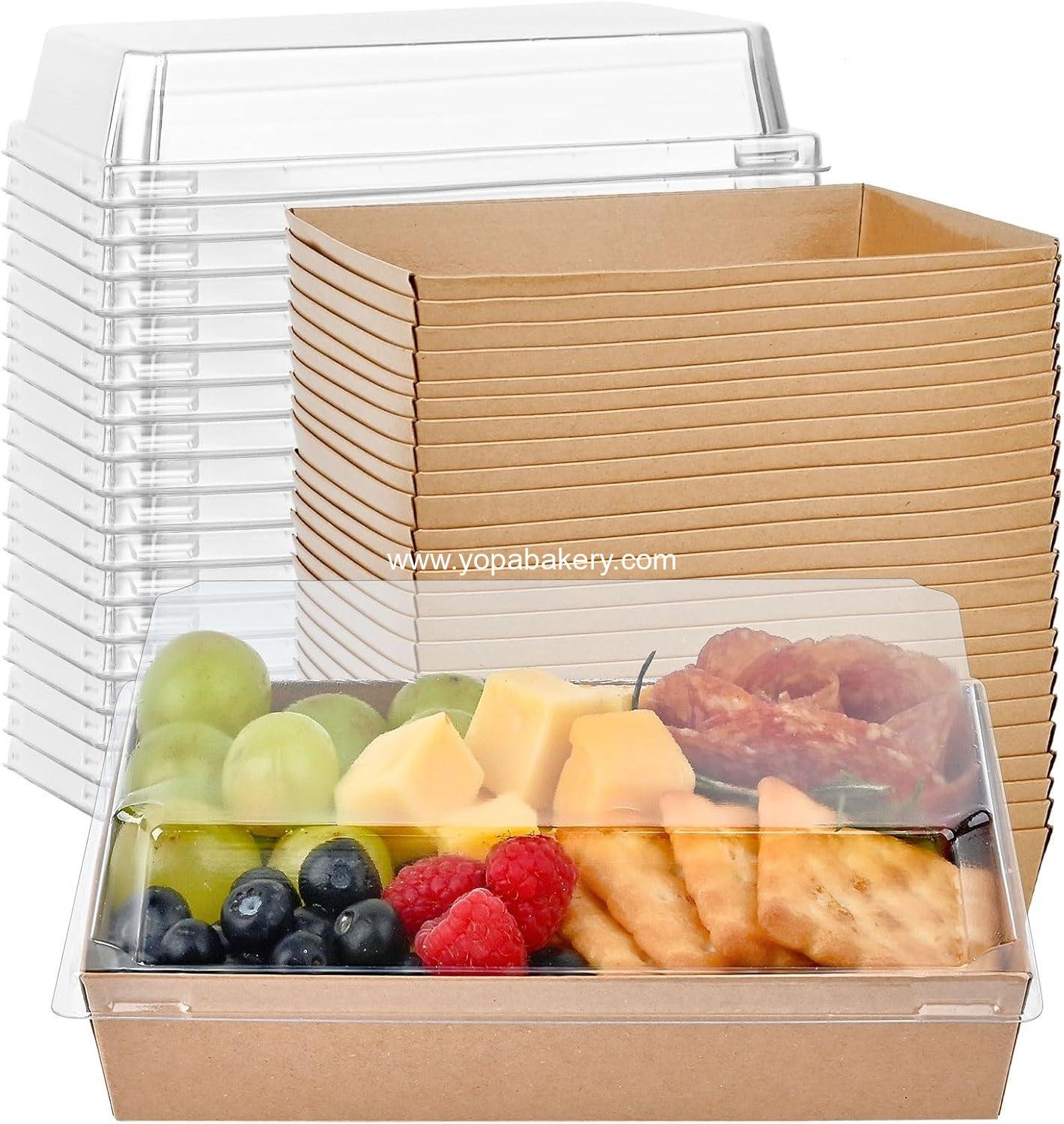 Ocmoiy 7x5 Inch Charcuterie Boxes with Clear Lids, 50 Pack Paper Bakery Boxes with Window, Disposable Take Out Food Containers for Sandwiches, Strawberries, Cookies, Cupcakes (Brown)