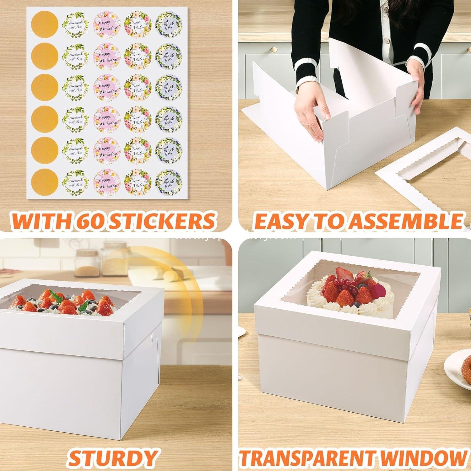 Wholesale Cake Boxes 10x10x8 Inch White with Window, Perfect for Desserts, Pastries, Cookies, Bento, Birthdays, Weddings, and Cake Decorations for Bakery or Gift Giving (10x10x8) Factory