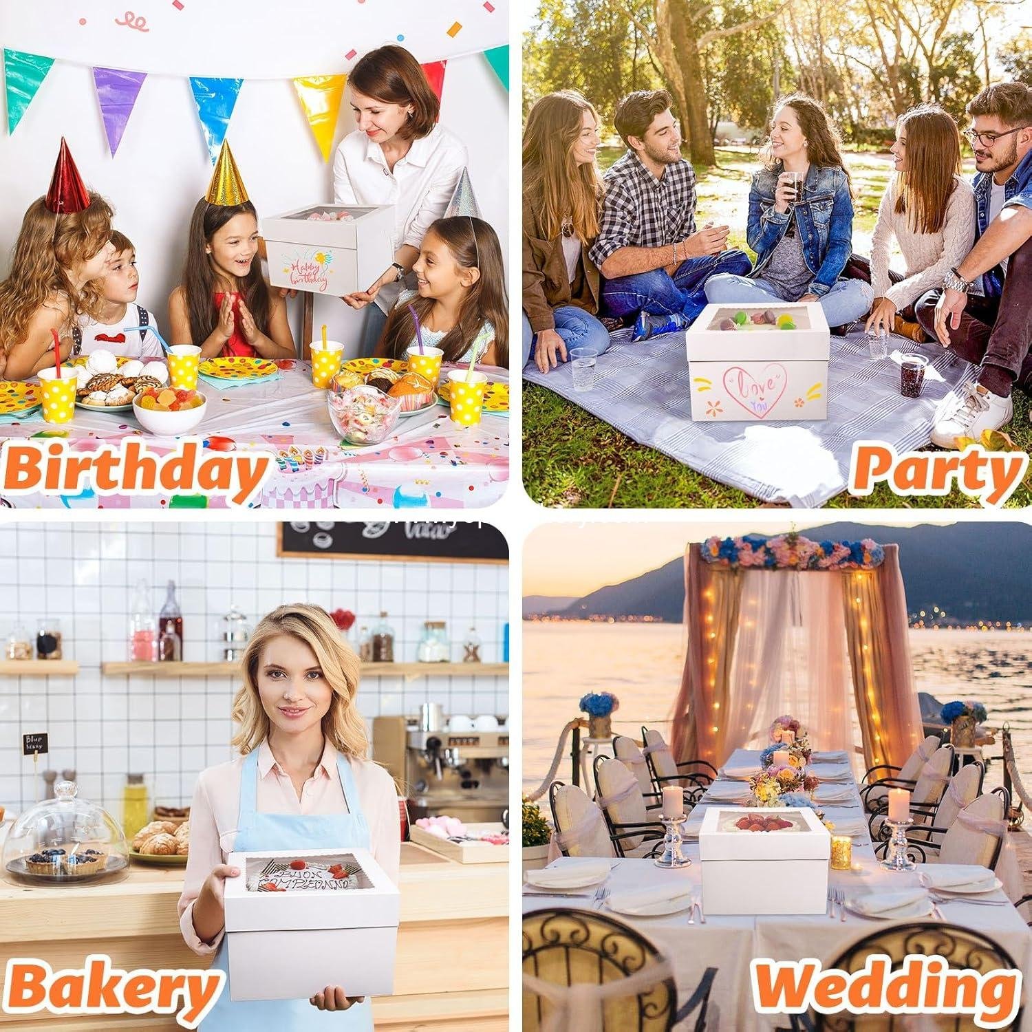 Wholesale Cake Boxes 10x10x8 Inch White with Window, Perfect for Desserts, Pastries, Cookies, Bento, Birthdays, Weddings, and Cake Decorations for Bakery or Gift Giving (10x10x8) Factory