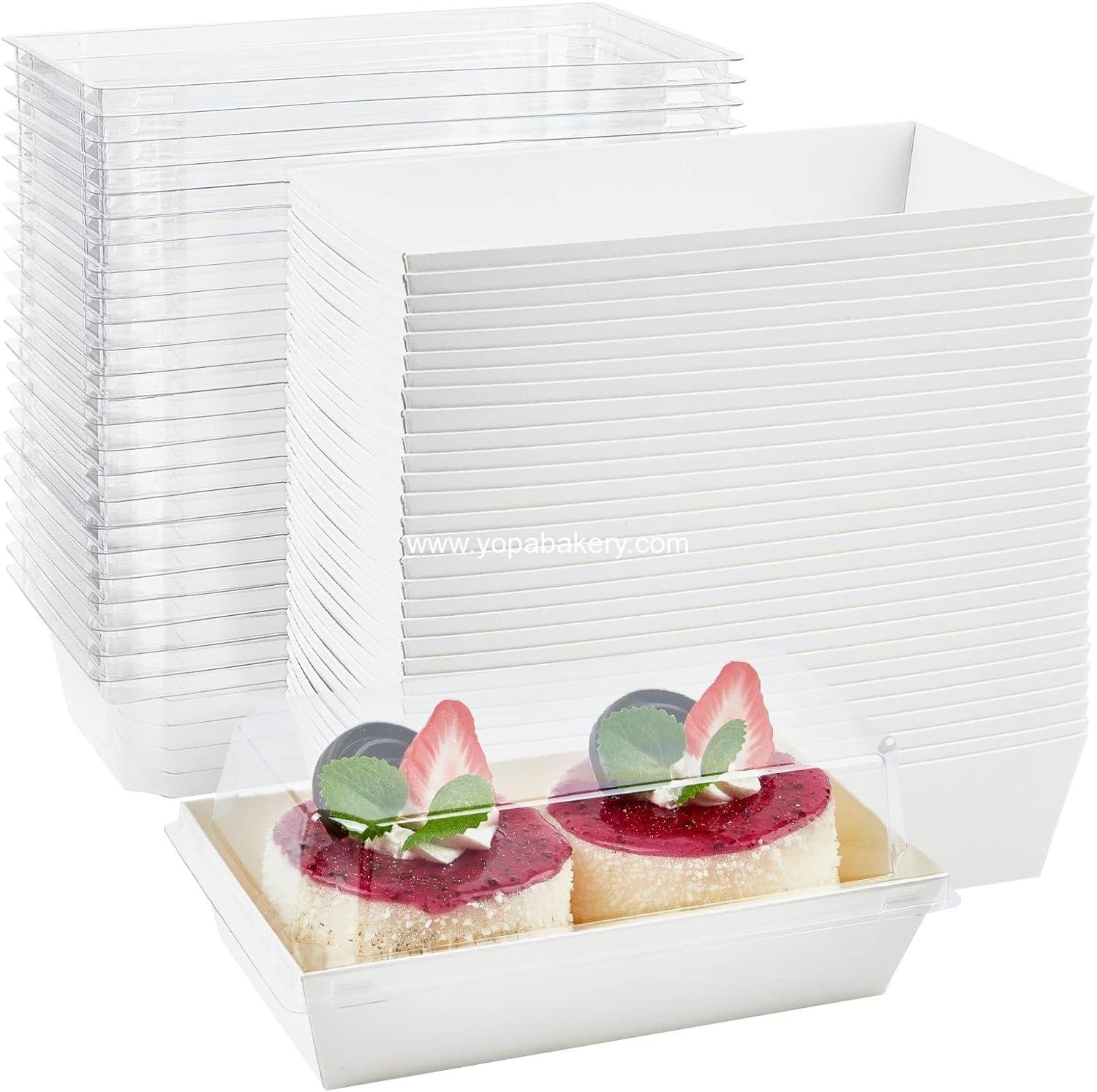 Ocmoiy Paper Charcuterie Boxes with Clear Lids, 50 Pack Disposable Sandwich Containers, Small White Bakery Treat Boxes for 2 Cupcakes, Muffins, Hot Cocoa Bombs, Strawberries, To Go Desserts Boxes