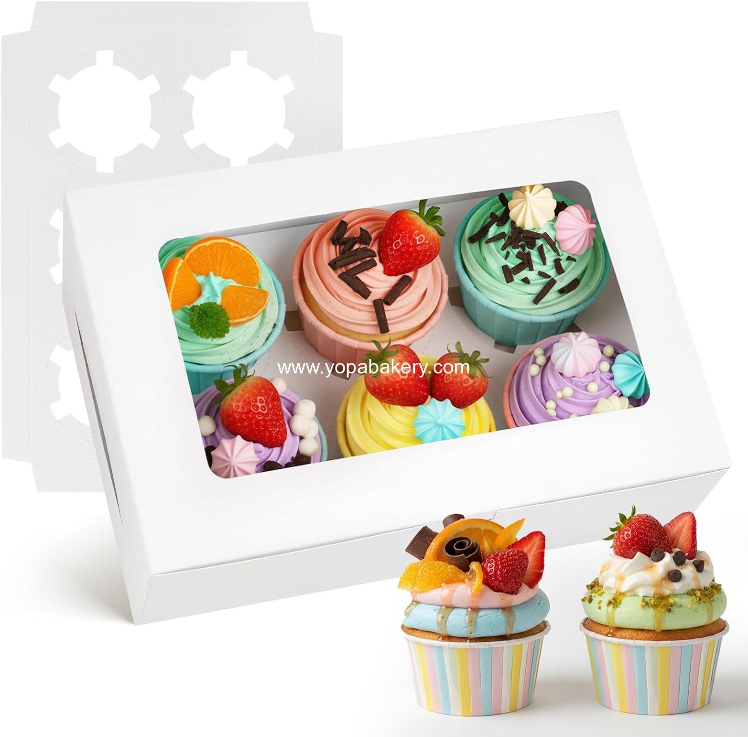 VGOODALL 6PCS White Cupcake Boxes, 6 Count Cupcake Containers with Window Holding 36 Pastry Box for Birthday Holiday Party Bakery Supplies