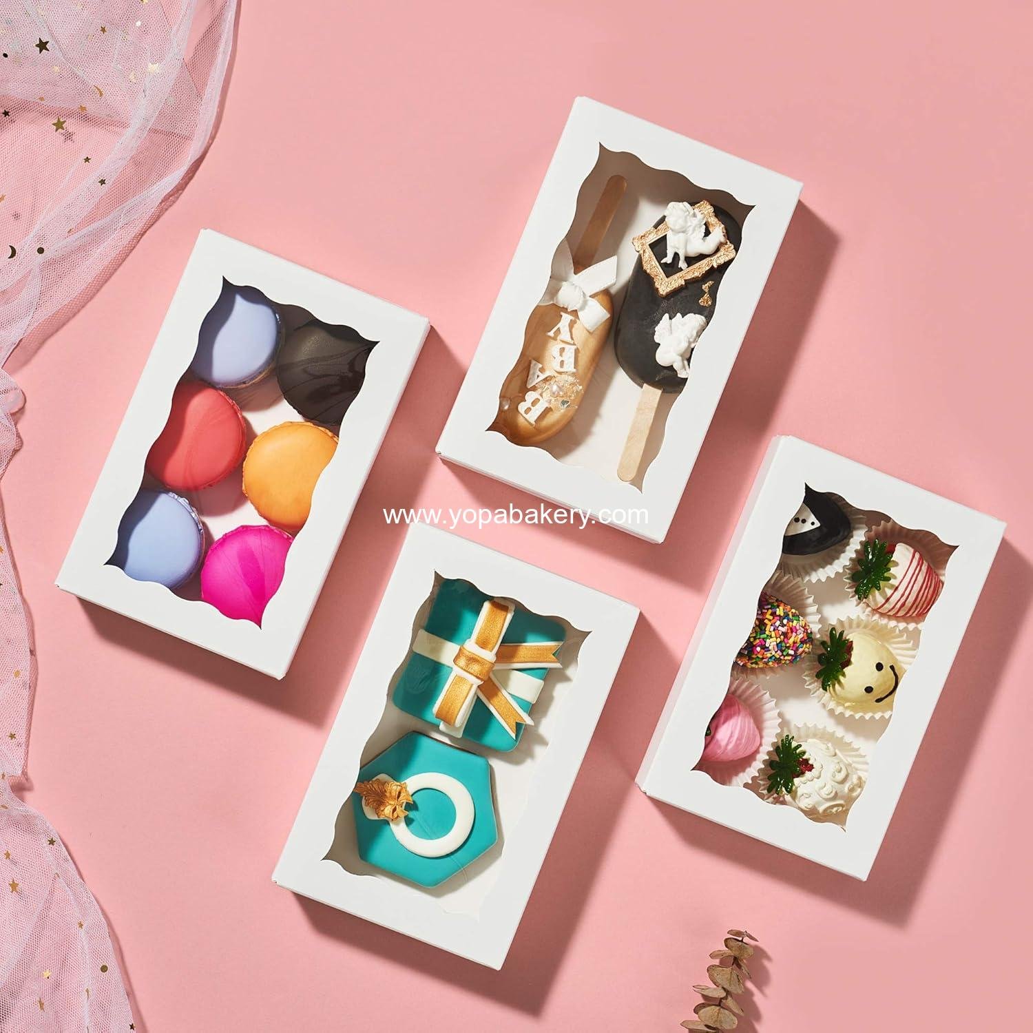 Wholesale 100 Pack Auto-Popup 7 x 4.375 x 1.5 Cookie Boxes for Macarons, Chocolate-Covered Treats, Pastries, and Cakesickles with Window - Factory