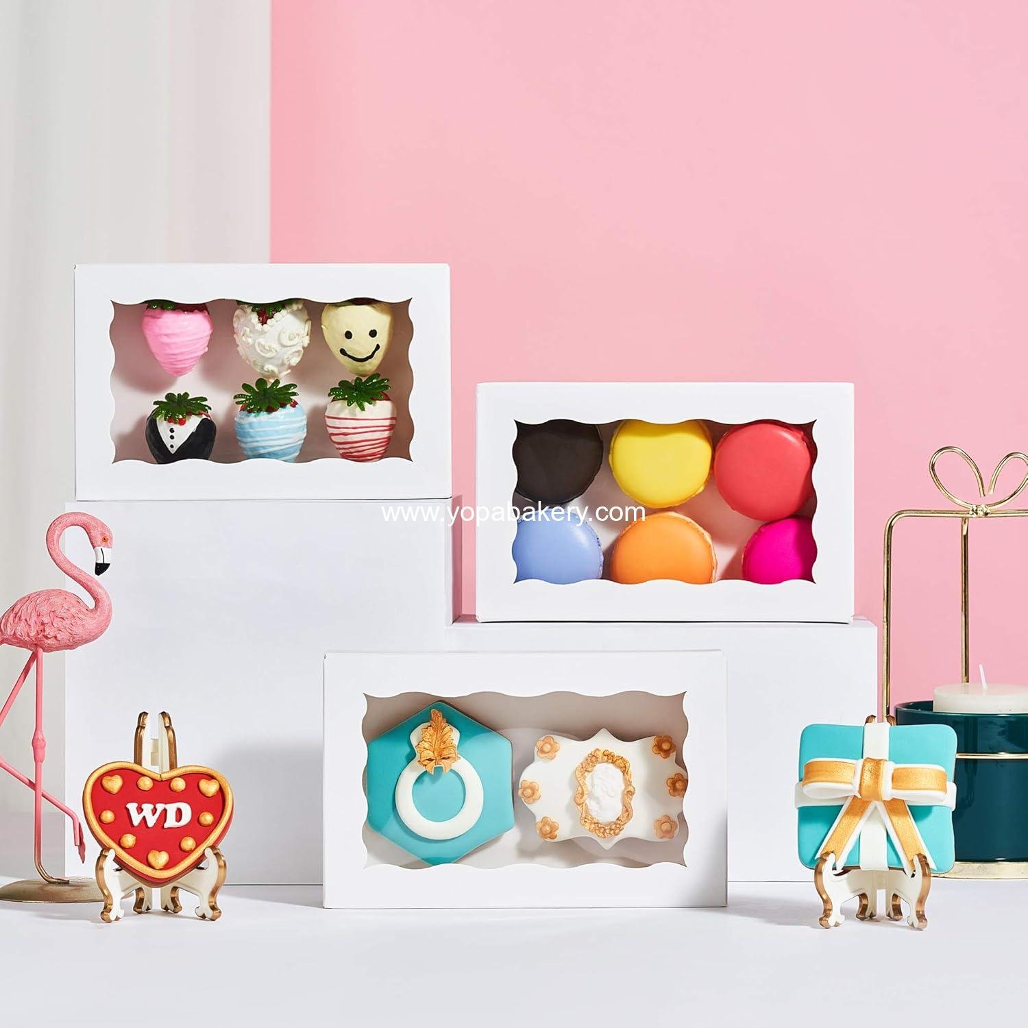 Wholesale 100 Pack Auto-Popup 7 x 4.375 x 1.5 Cookie Boxes for Macarons, Chocolate-Covered Treats, Pastries, and Cakesickles with Window - Factory