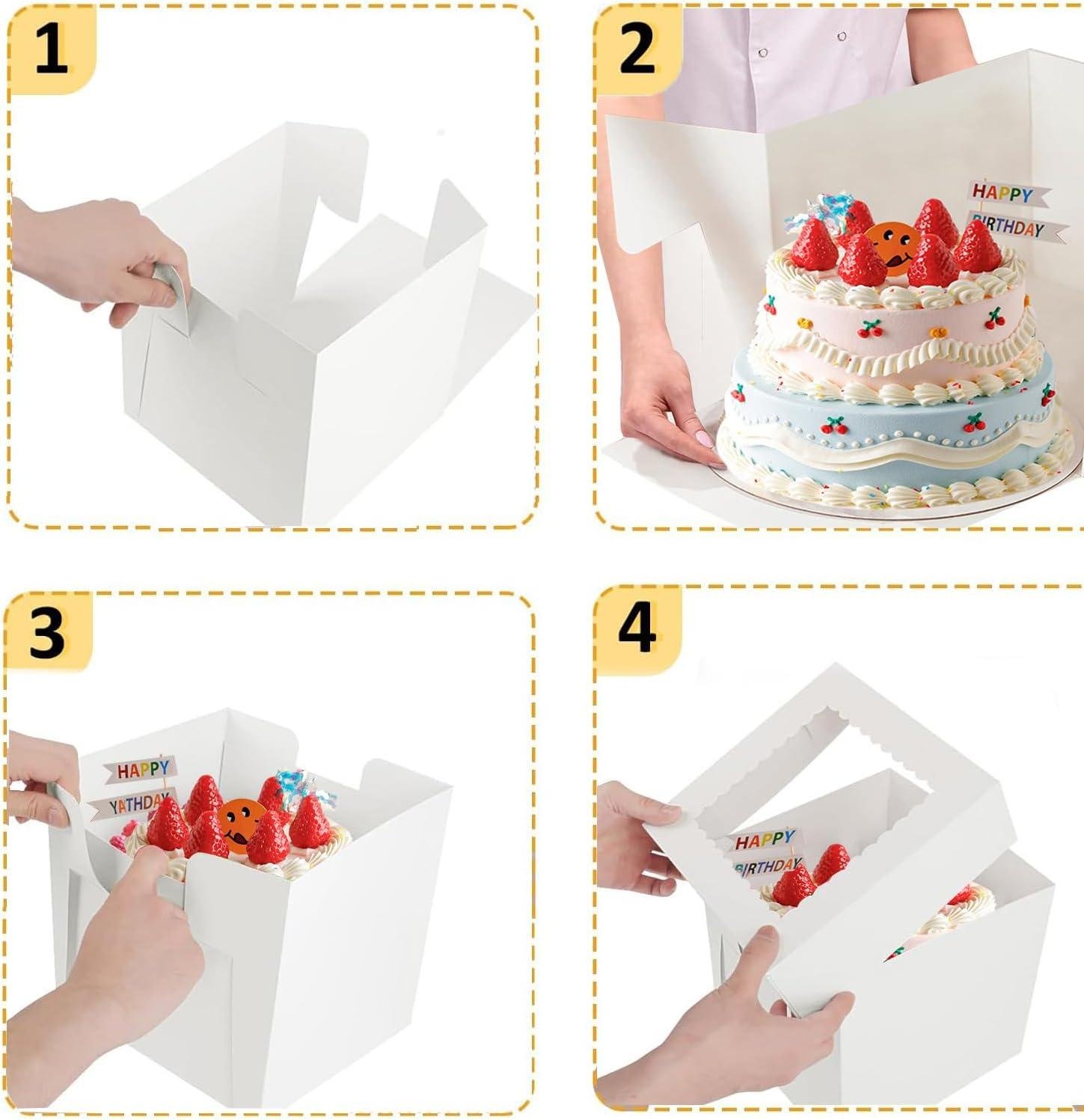 Wholesale 24 Pcs Cake Boxes 10 Inch - 10x10x8 Inch Square White Bakery Boxes with Window for Pastries, Cookies, Pies, Weddings, Birthdays, Halloween - Factory