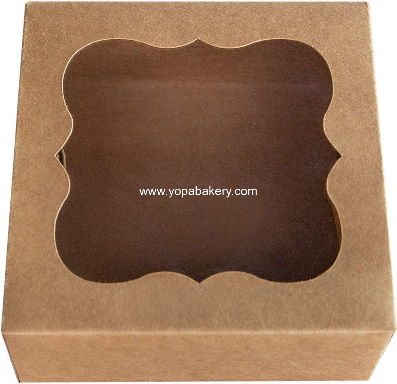 ONE MORE 6"x6"x3"Brown Bakery Boxes with pvc Window for Pie and Cookies Boxes Small Natural Kraft Paper Box 6x6x3inch,Pack of 12
