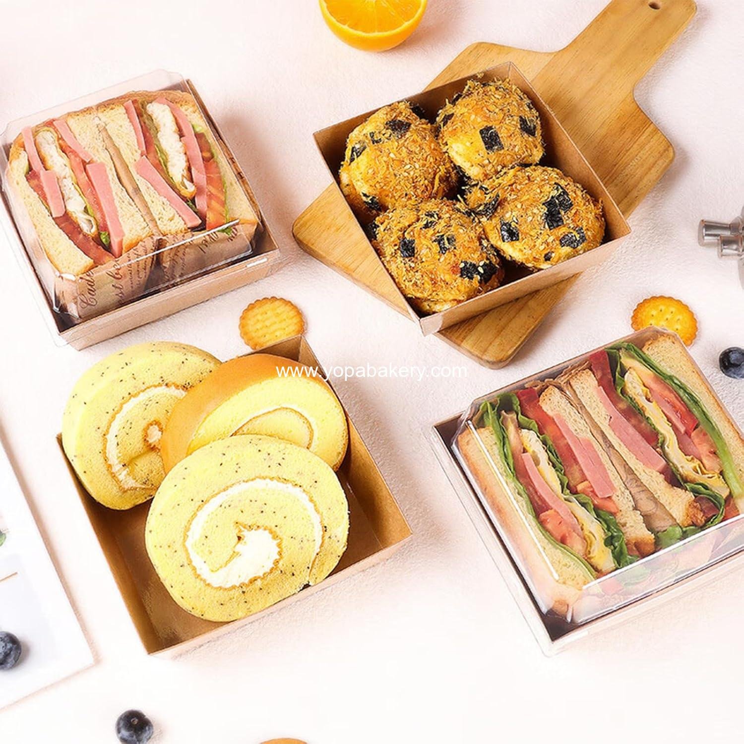 Wholesale 100 Pack Charcuterie Boxes with Clear Lids, 5-Inch Kraft To Go Paper Bakery Boxes with 500 Stickers and Jute Rope, Disposable Brown Dessert Containers for Sandwiches, Cookies, and Cake Slices - Factory