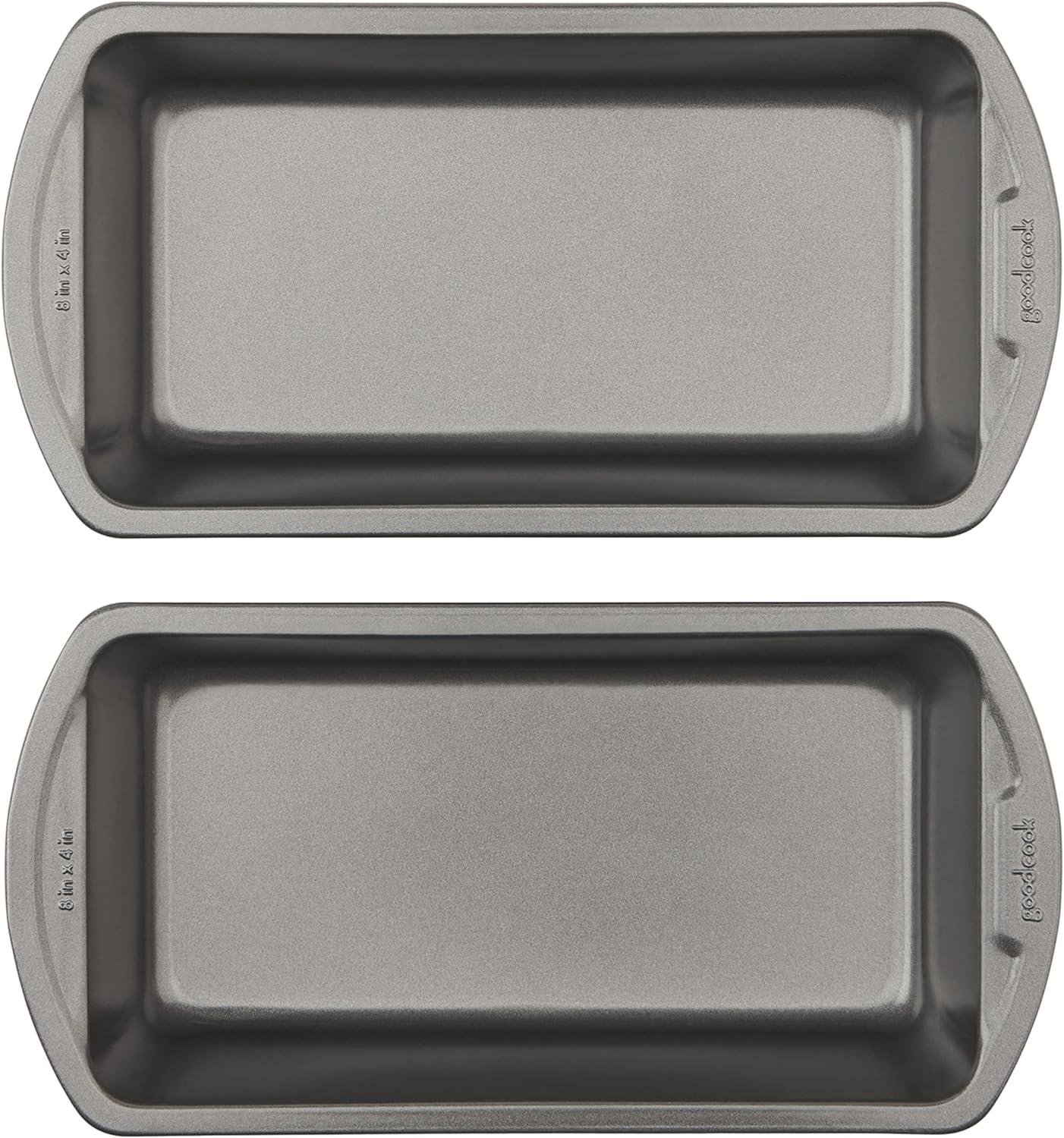 GoodCook Nonstick Loaf Pan 8 x 4-Inch Heavy-Duty Steel Bakeware with Easy-Clean Non-Stick Coating, Oven & Dishwasher Safe Pan for Meatloaf Breads Lasagnas Casseroles & More, Set of 2, Gray