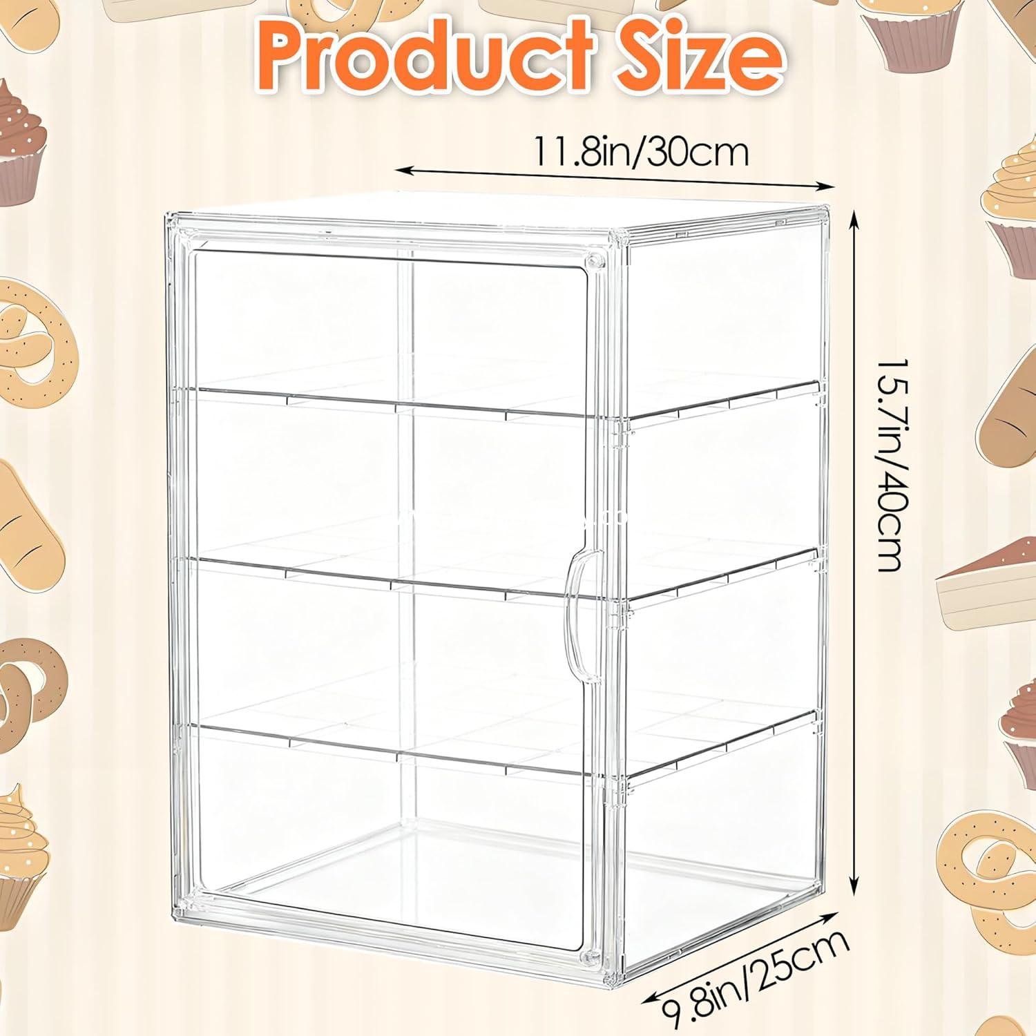 Wholesale Acrylic 3-Tier Pastry Display Case with Removable Shelves and Front Door, Clear Bakery Display Box for Coffee Shop, Buffet - Factory