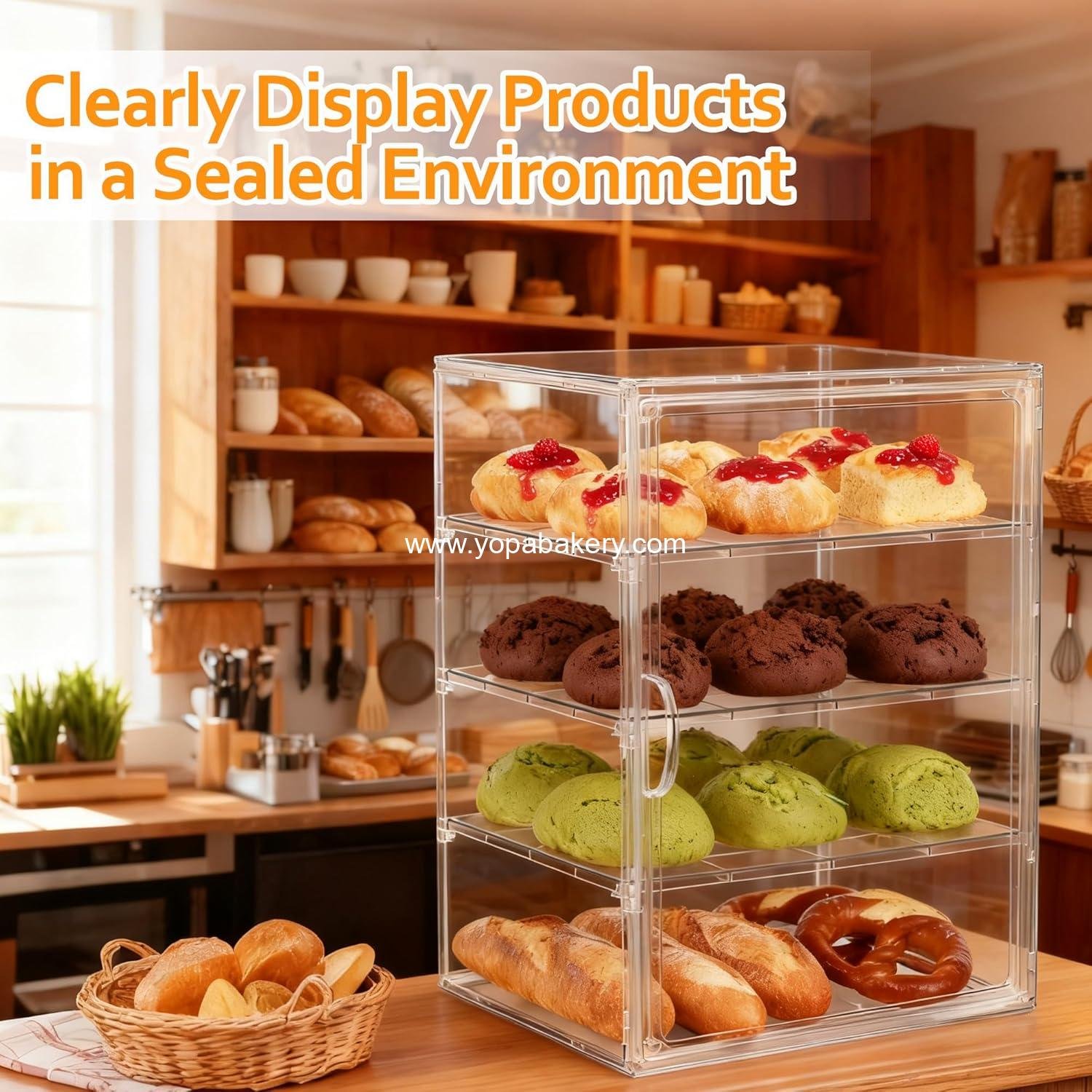 Wholesale Acrylic 3-Tier Pastry Display Case with Removable Shelves and Front Door, Clear Bakery Display Box for Coffee Shop, Buffet - Factory