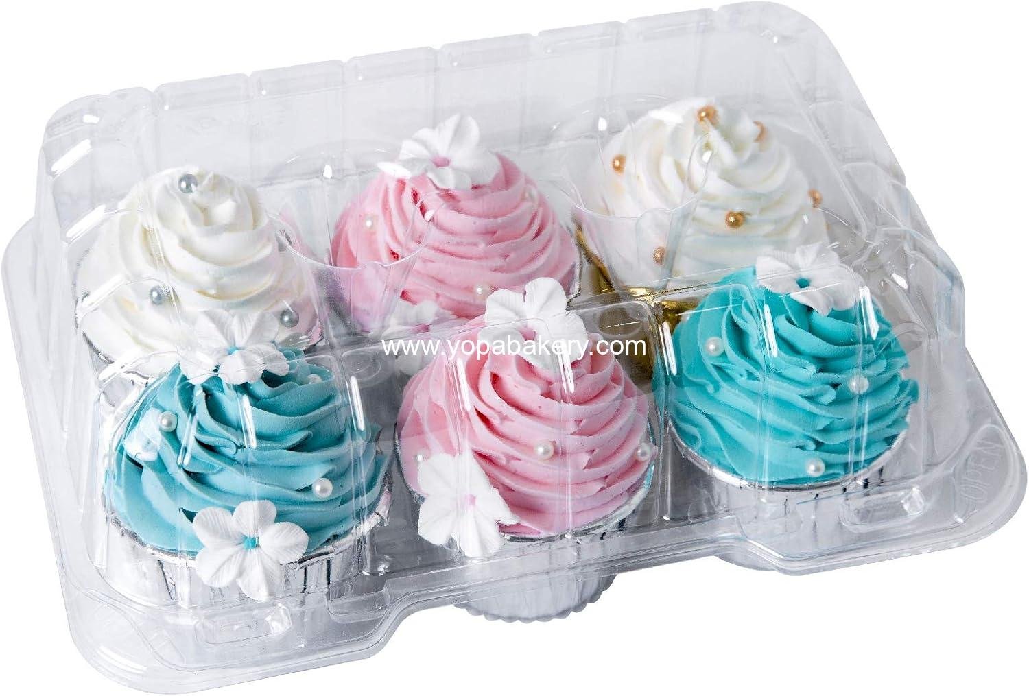 Wholesale Clear Cupcake Boxes 6 Cavity Holder Large Muffin Containers with 4