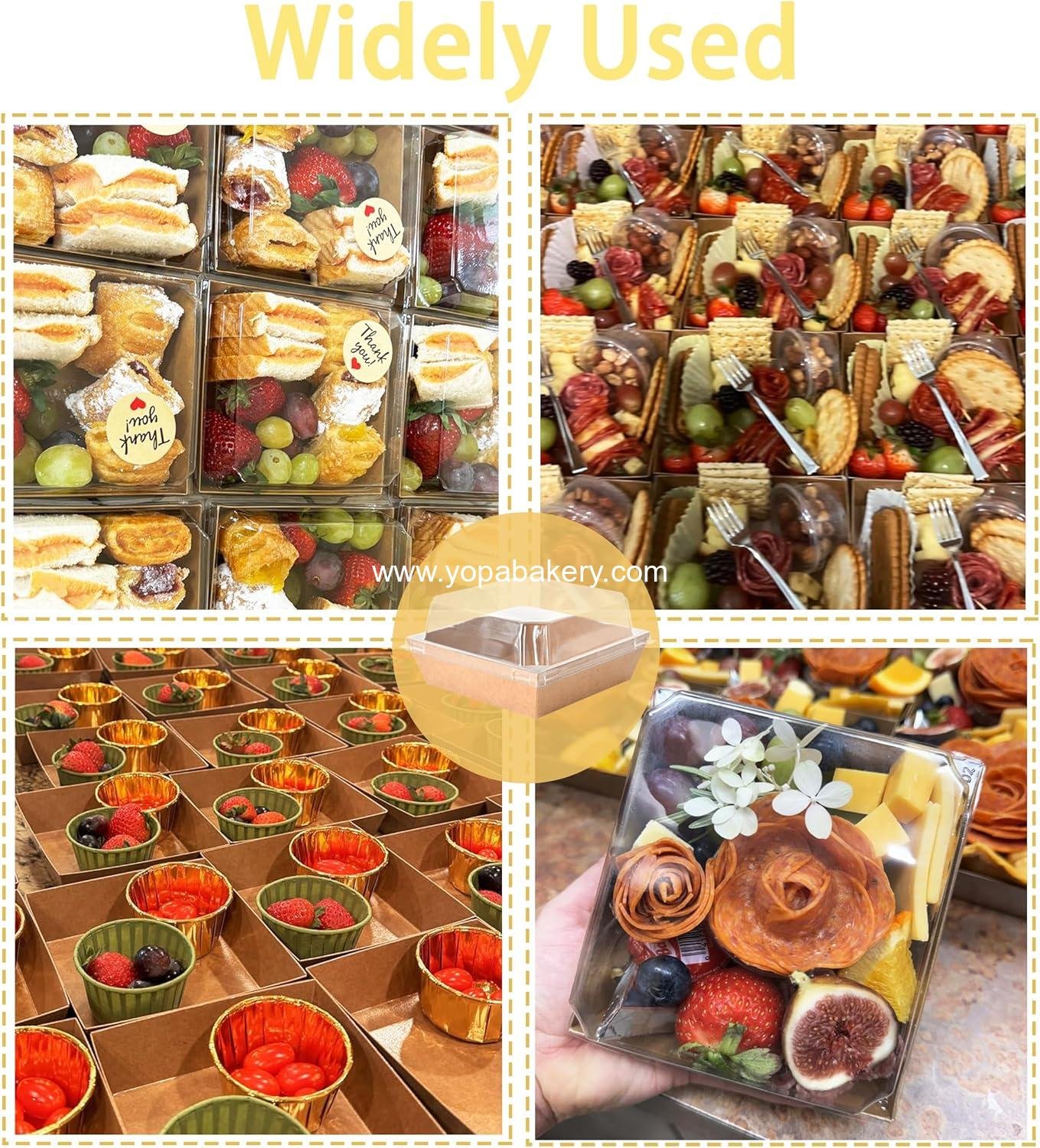 Wholesale Mini Charcuterie Boxes with Clear Lids, Disposable 4-Inch Dessert Containers for Chocolate Strawberries, Sandwiches, Cookies, Cake Slices, Brown, 50 Pack - Factory