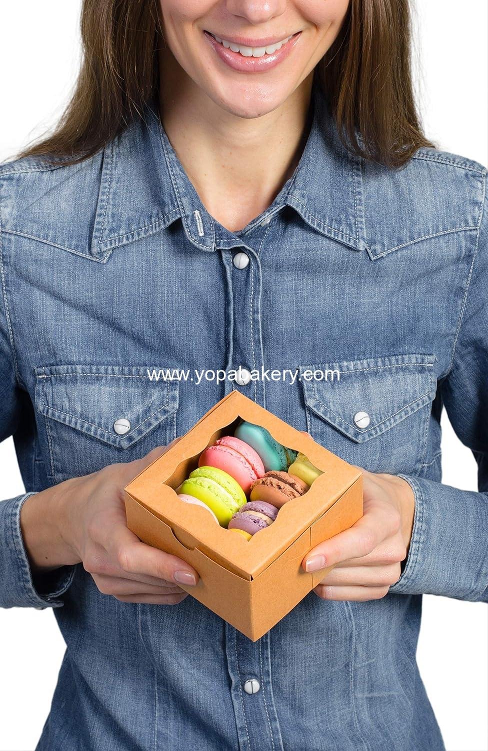 Wholesale 100pcs Brown Small Cookie Boxes with Window, 4x4x2.5 Inches Bakery Boxes for Mini Cakes, Treats, Macarons, and Individual Cupcakes, Gift Giving Factory