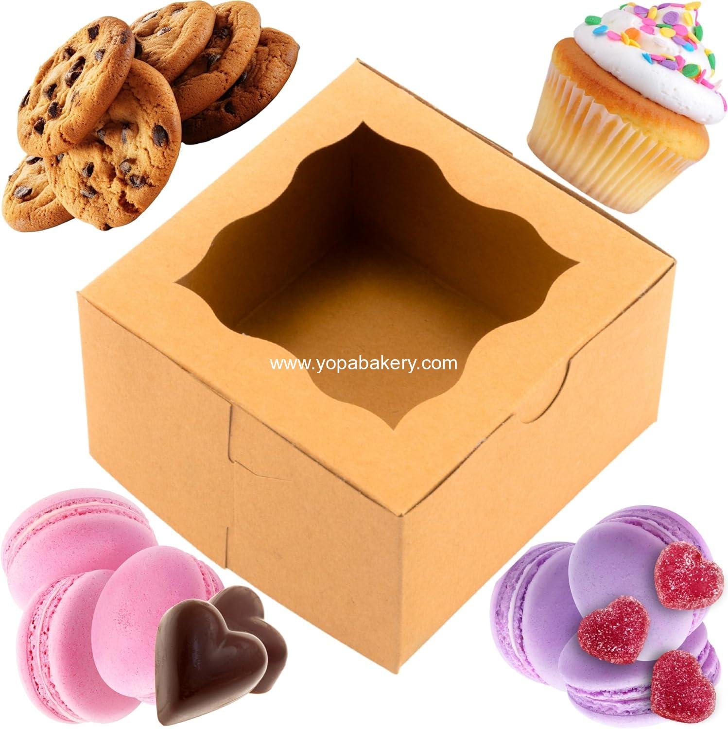 Wholesale 100pcs Brown Small Cookie Boxes with Window, 4x4x2.5 Inches Bakery Boxes for Mini Cakes, Treats, Macarons, and Individual Cupcakes, Gift Giving Factory