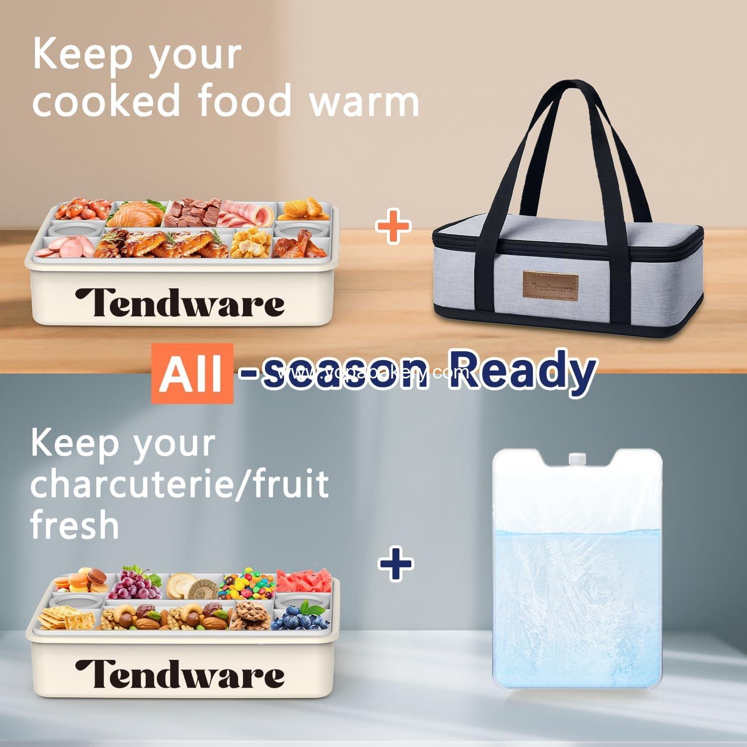 OEM Chilled Portable Snackle Box Container Insulated Bag Keep Food Warm 12-Compartment Divided Serving Tray Reusable Ice Pack Christmas Thanksgiving Gift Essentials for Charcuterie Snack Road Trip Picnic Factory