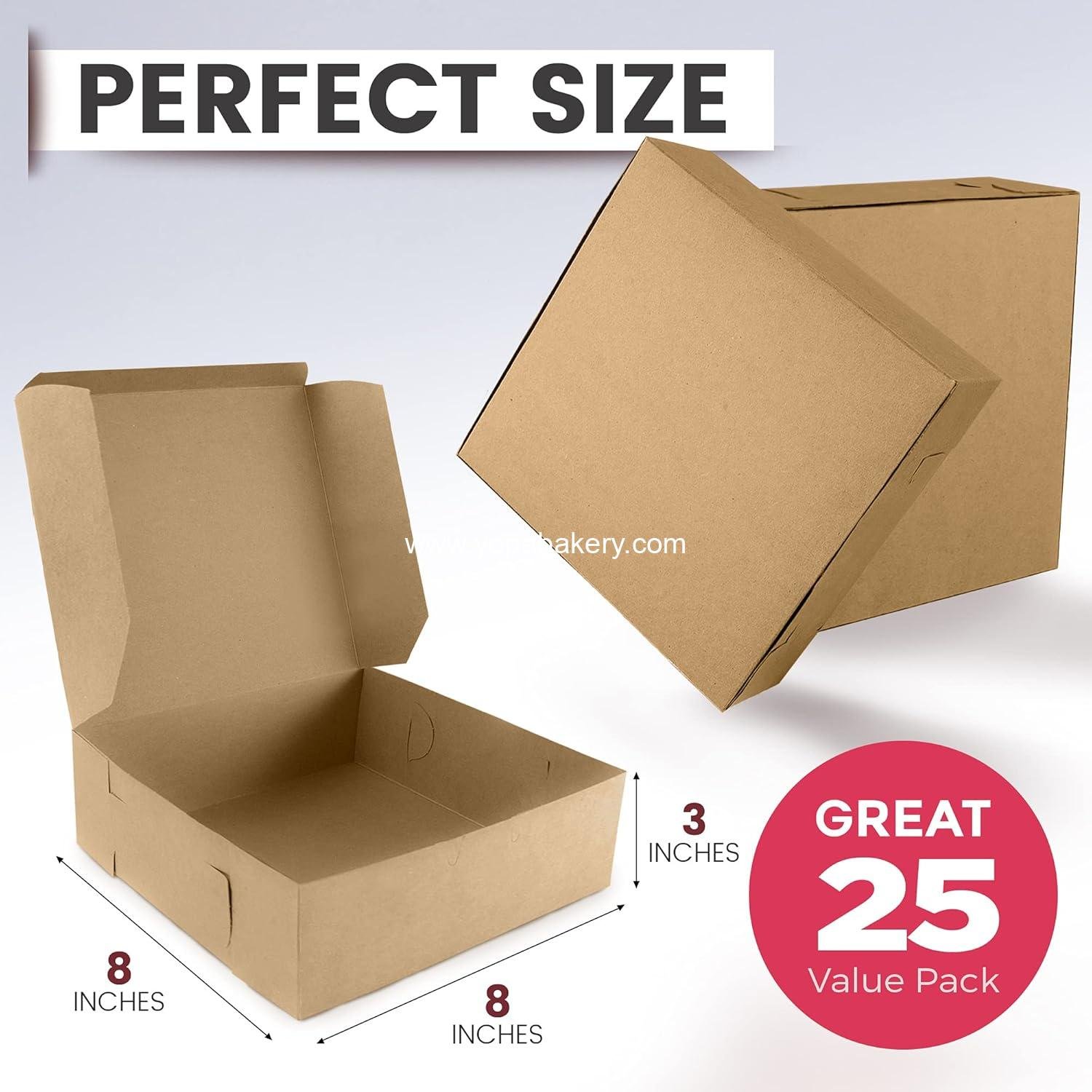 Wholesale 25 Pack Kraft Bakery Boxes 8 x 8 x 3 Inches Brown Pastry Boxes Cardboard Treat Boxes for Cupcakes Cookies Chocolates Donuts Macarons Factory