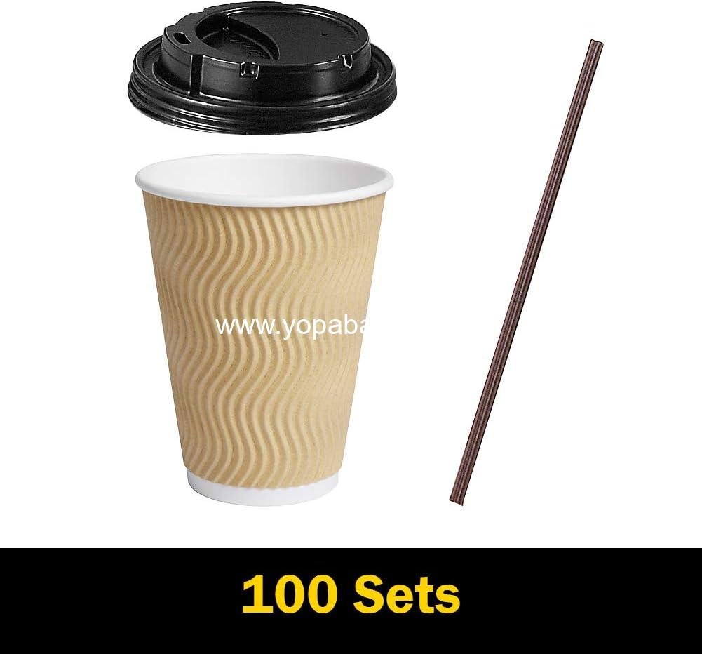 Wholesale 100 Pack Disposable Paper Coffee Cups with Lids, 12 oz Insulated Ripple Wall To Go Cups for Hot/Cold Beverages, Recyclable Drinking Cups for Home Office Cafe Party Factory Wholesale 100 Pack Disposable Paper Coffee Cups with Lids, 12 oz Insulated Ripple Wall To Go Cups for Hot/Cold Beverages, Recyclable Drinking Cups for Home Office Cafe Party Factory