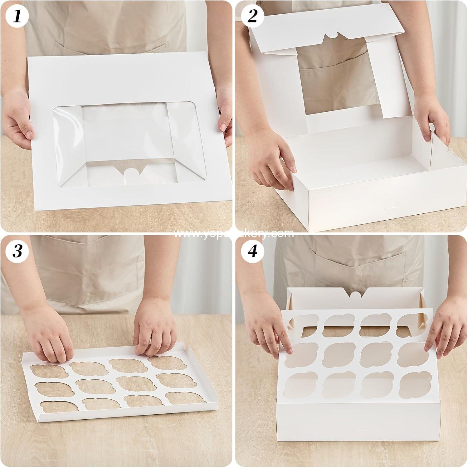 Wholesale 12 Count Cupcake Boxes, 6 Pack White Containers with Windows and Inserts, Disposable Carriers for Muffins, Treats, Pastries, 13 x 10 x 4 Inches, Factory Wholesale 12 Count Cupcake Boxes, 6 Pack White Containers with Windows and Inserts, Disposable Carriers for Muffins, Treats, Pastries, 13 x 10 x 4 Inches, Factory