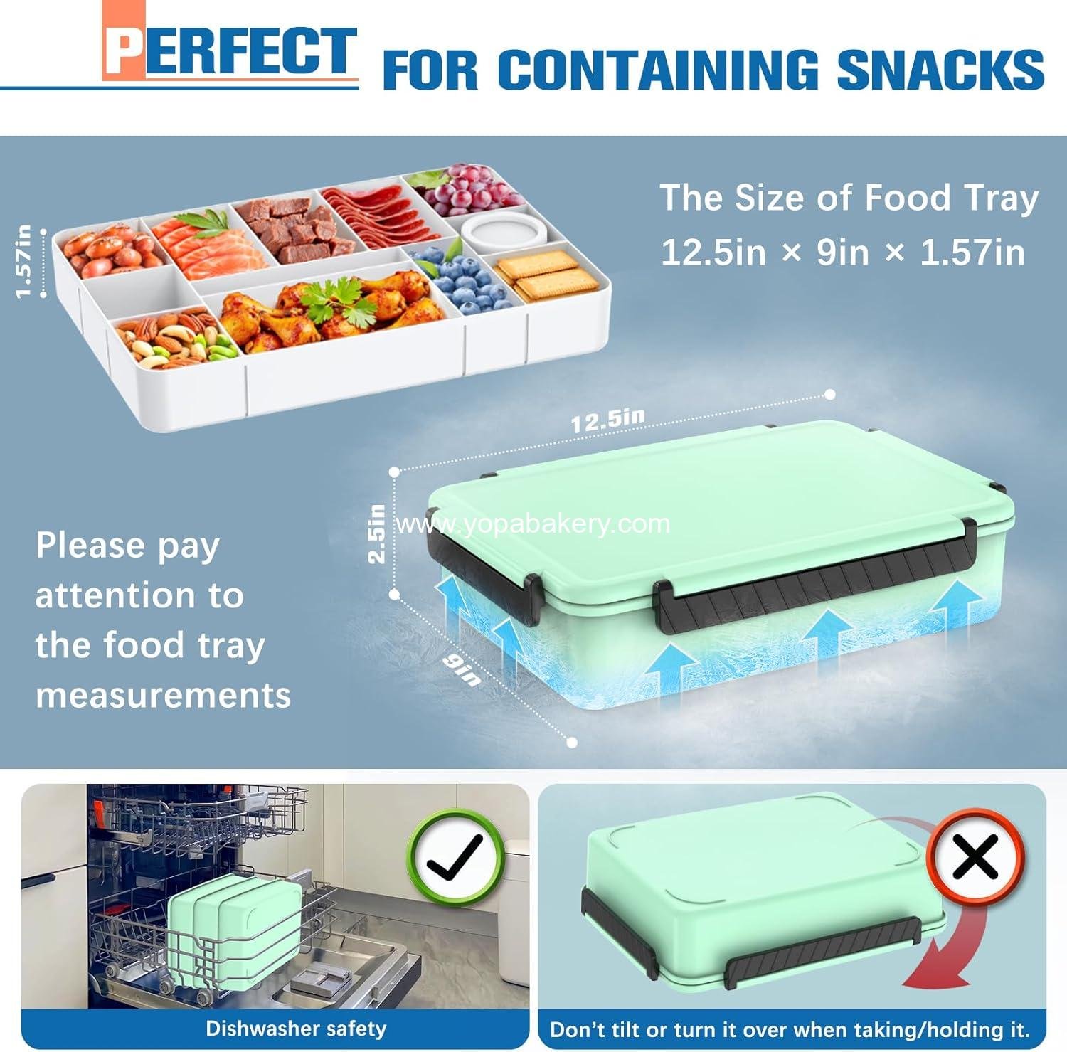 Wholesale Chilled Portable Snackle Box Container Insulated Bag for Food Warmth 12 Compartment Divided Serving Tray with Reusable Ice Pack - Ideal Gift for Charcuterie, Snacks, Road Trips, and Picnics - Factory