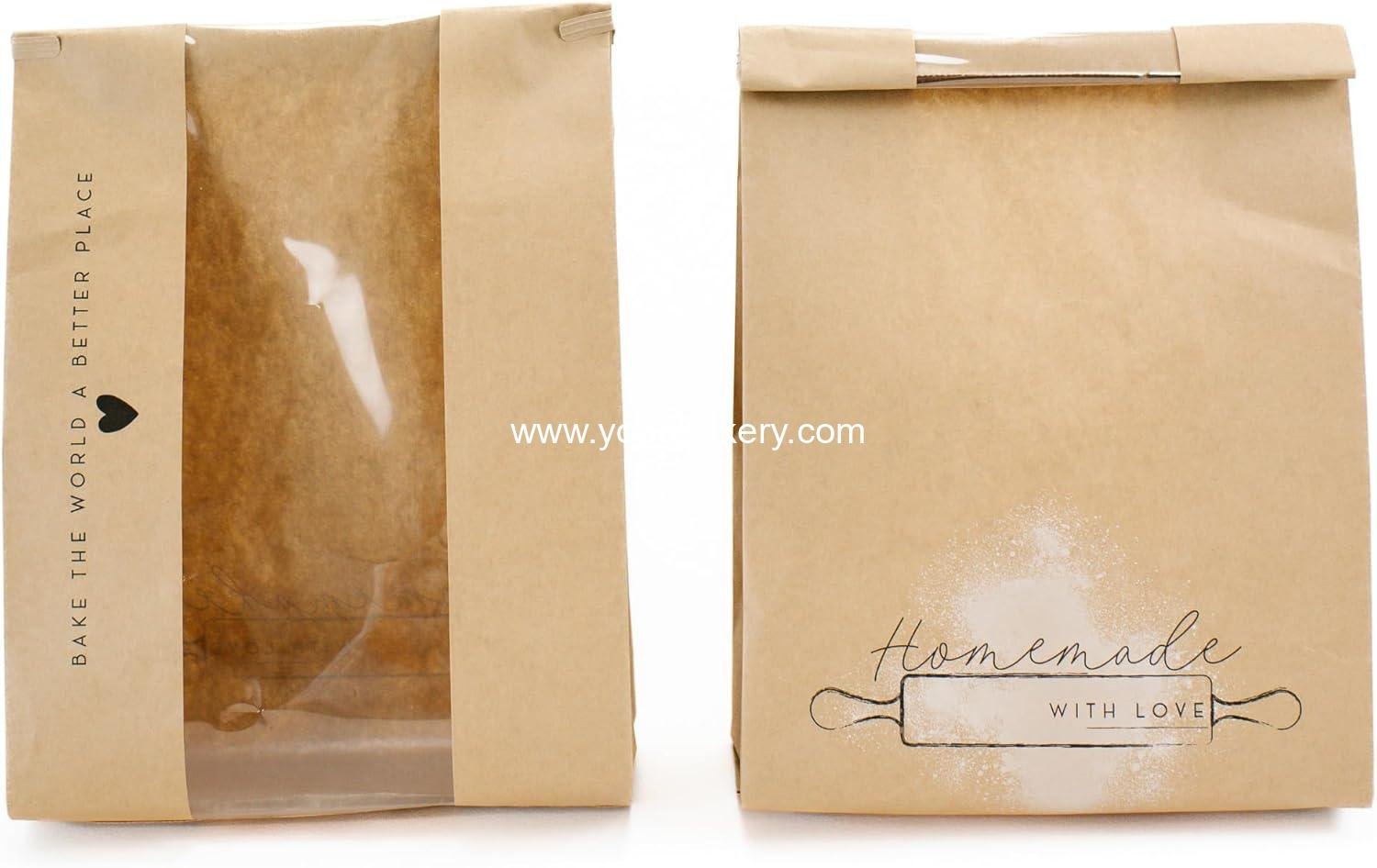 Wholesale 50 pk Paper Bread Bags for Homemade Bread Gift Giving | Kraft Paper Loaf Bags with Window | Sourdough, Cookies, Bakery, Treat Packaging | Tin Tie Tab | Home Kitchen | Factory