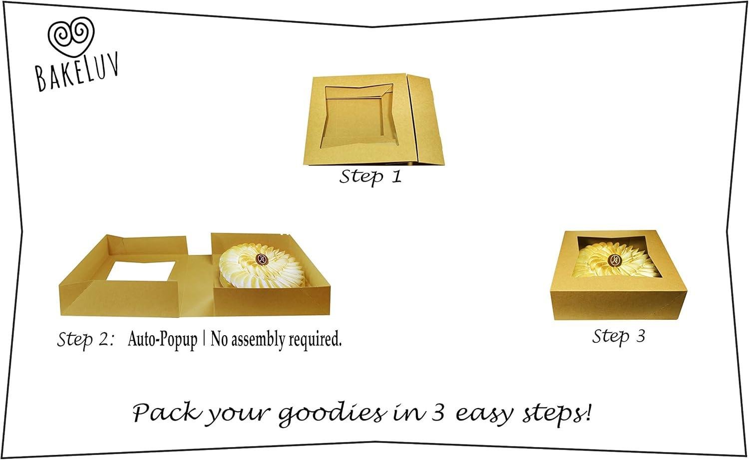 Wholesale 9 Inch Pie Boxes | Brown, 12 Pack | 9x9x2.5 Bakery Box with Window, Cookie Box, Pastry Boxes in Bulk, Cake Boxes, Auto Pop - Factory