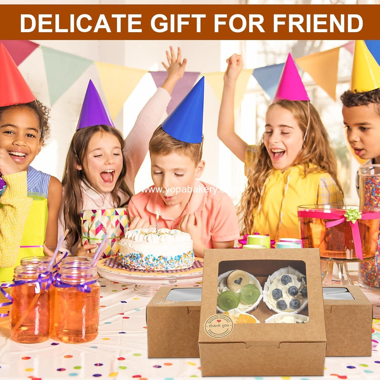 Wholesale 50 PCS Cupcake Boxes with Window, 6x6x3 Inch Cookie Containers, Brown Bakery Boxes for Pastry, Desserts, Chocolate Strawberries, Treat Boxes with Stickers & Jute Twine Factory