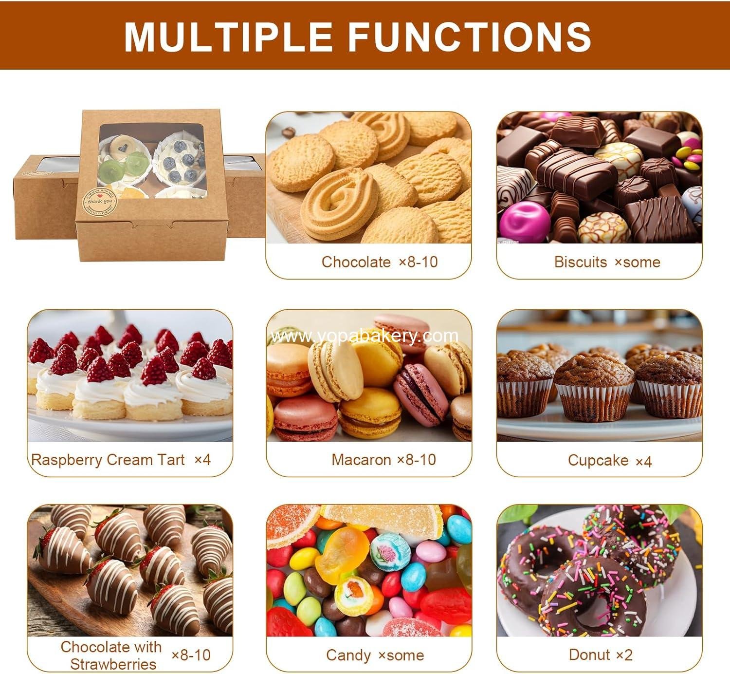 Wholesale 50 PCS Cupcake Boxes with Window, 6x6x3 Inch Cookie Containers, Brown Bakery Boxes for Pastry, Desserts, Chocolate Strawberries, Treat Boxes with Stickers & Jute Twine Factory