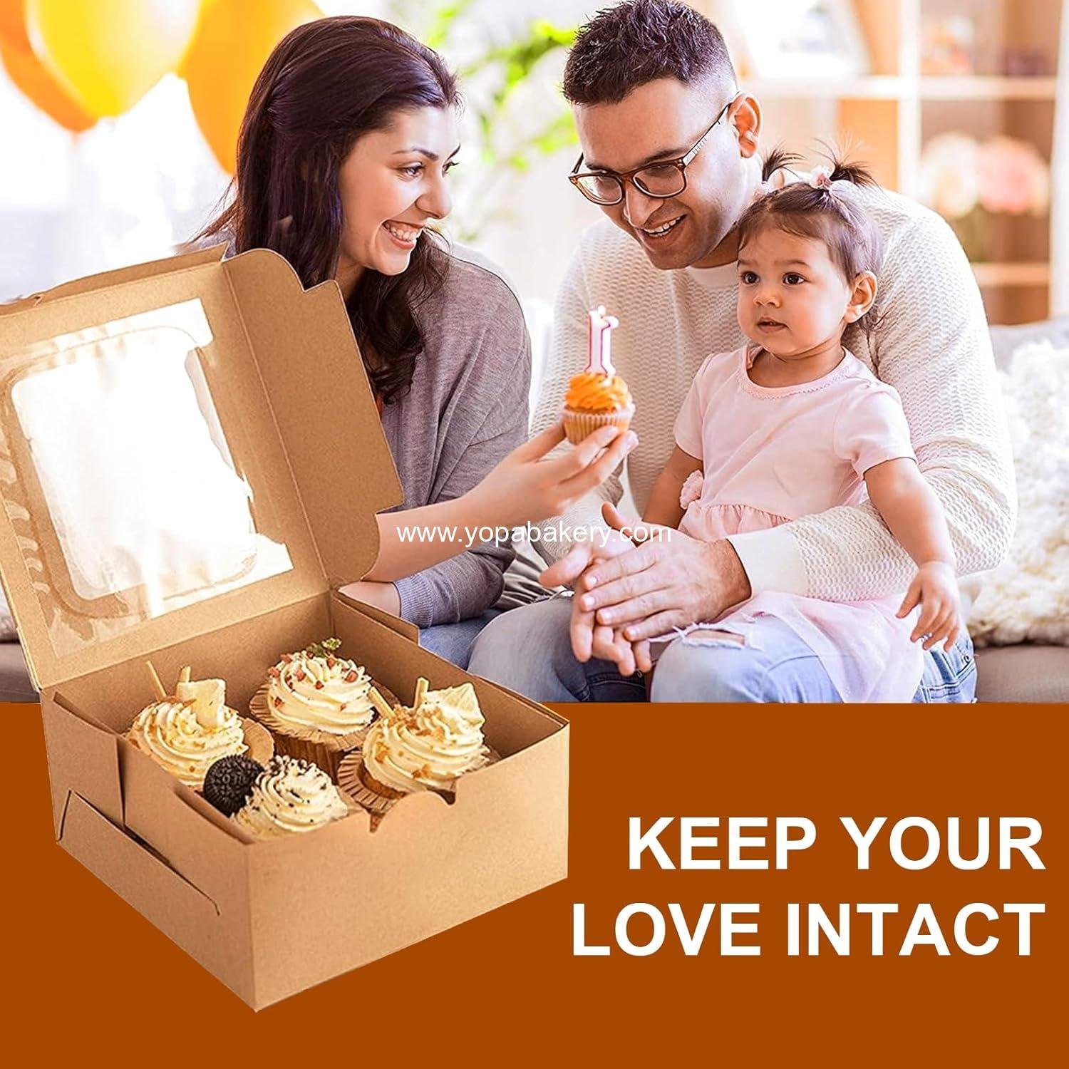 Wholesale 50 PCS Cupcake Boxes with Window, 6x6x3 Inch Cookie Containers, Brown Bakery Boxes for Pastry, Desserts, Chocolate Strawberries, Treat Boxes with Stickers & Jute Twine Factory