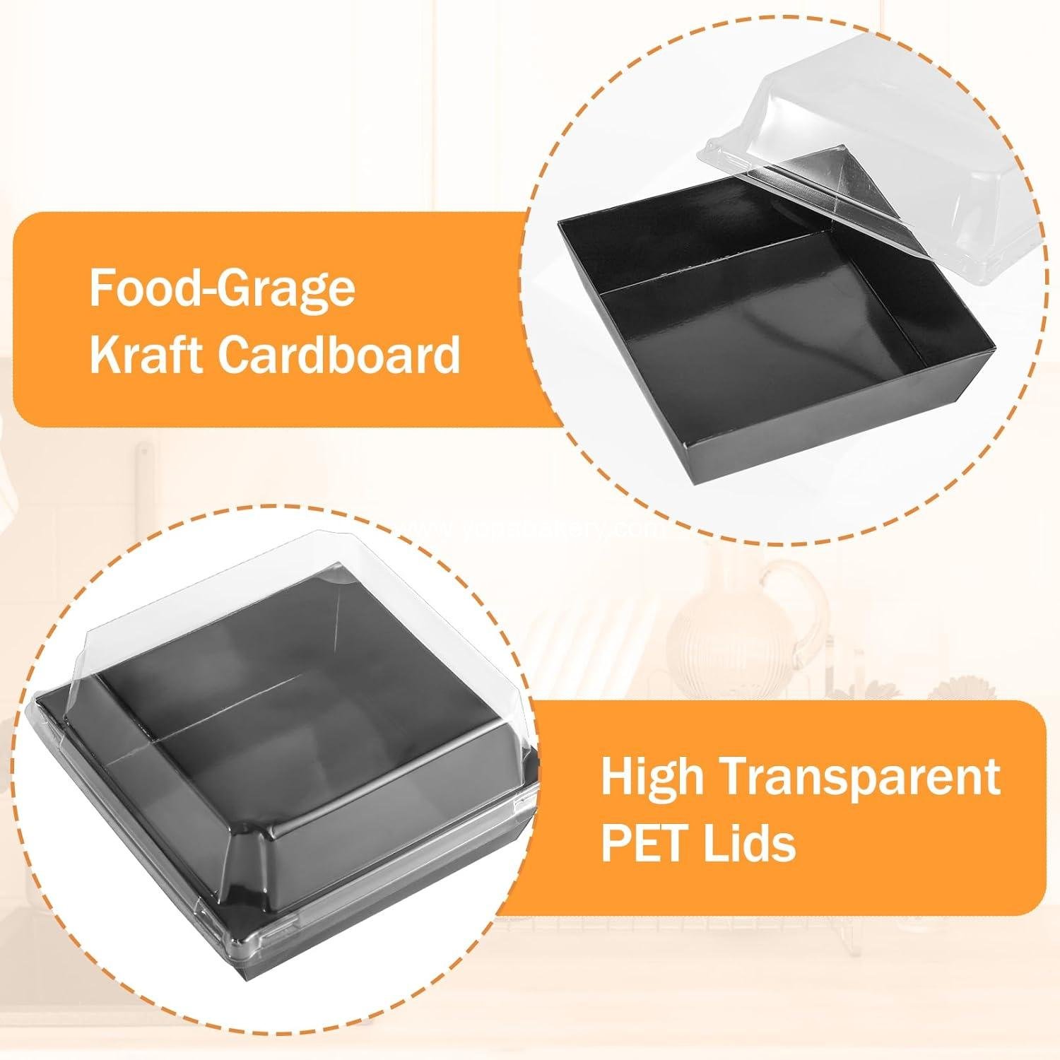 Wholesale 100 Pack Charcuterie Boxes with Clear Lids, 4.7 Inch Disposable Square Dessert Boxes for Cakes, Sandwiches, Cookies, and Desserts (Black) Factory