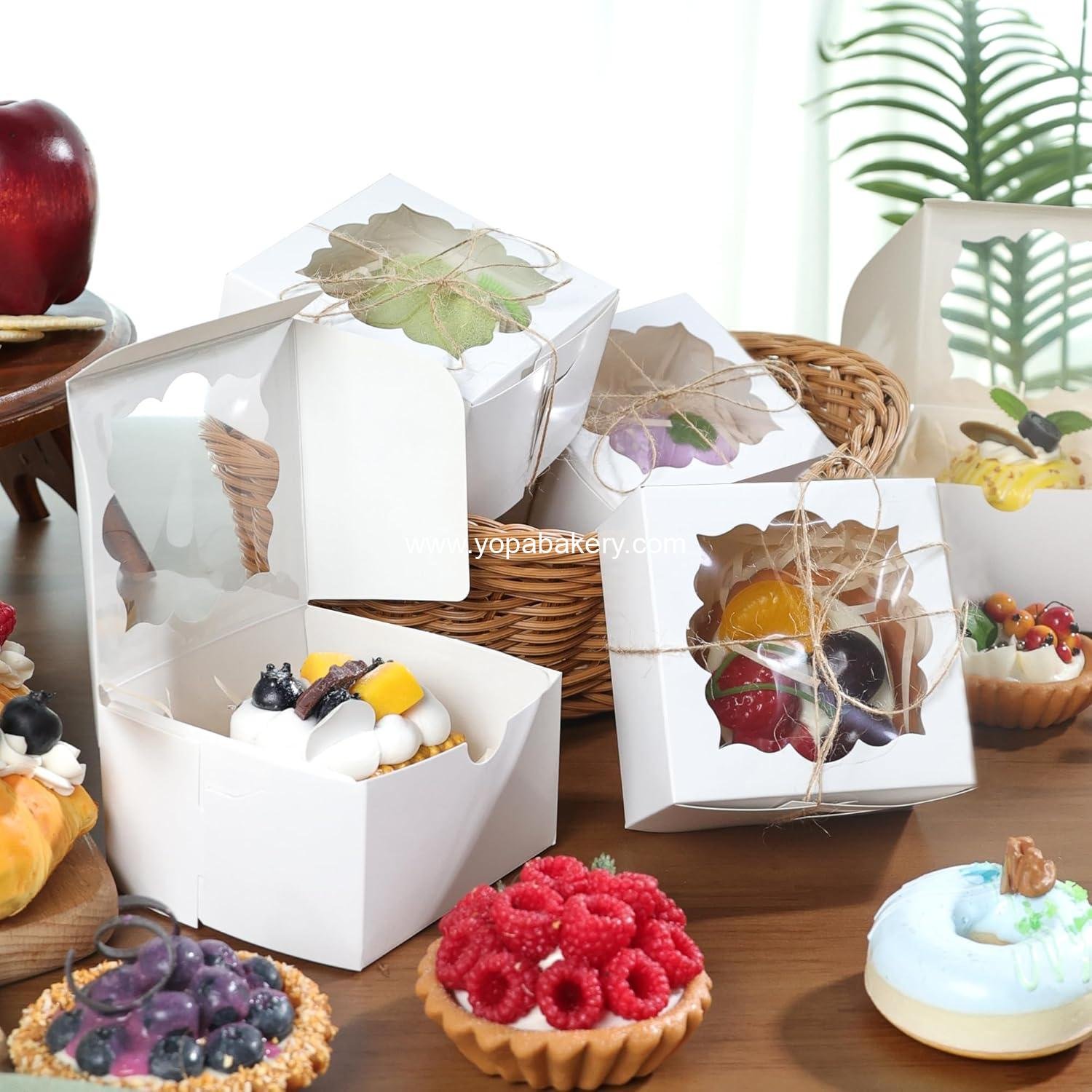 Wholesale 50 Pack Cookie Boxes 4x4x2.5 Inches Bakery Dessert Boxes with Window for Chocolate Strawberries Muffins Donuts Small Cakes (White) Manufacturer