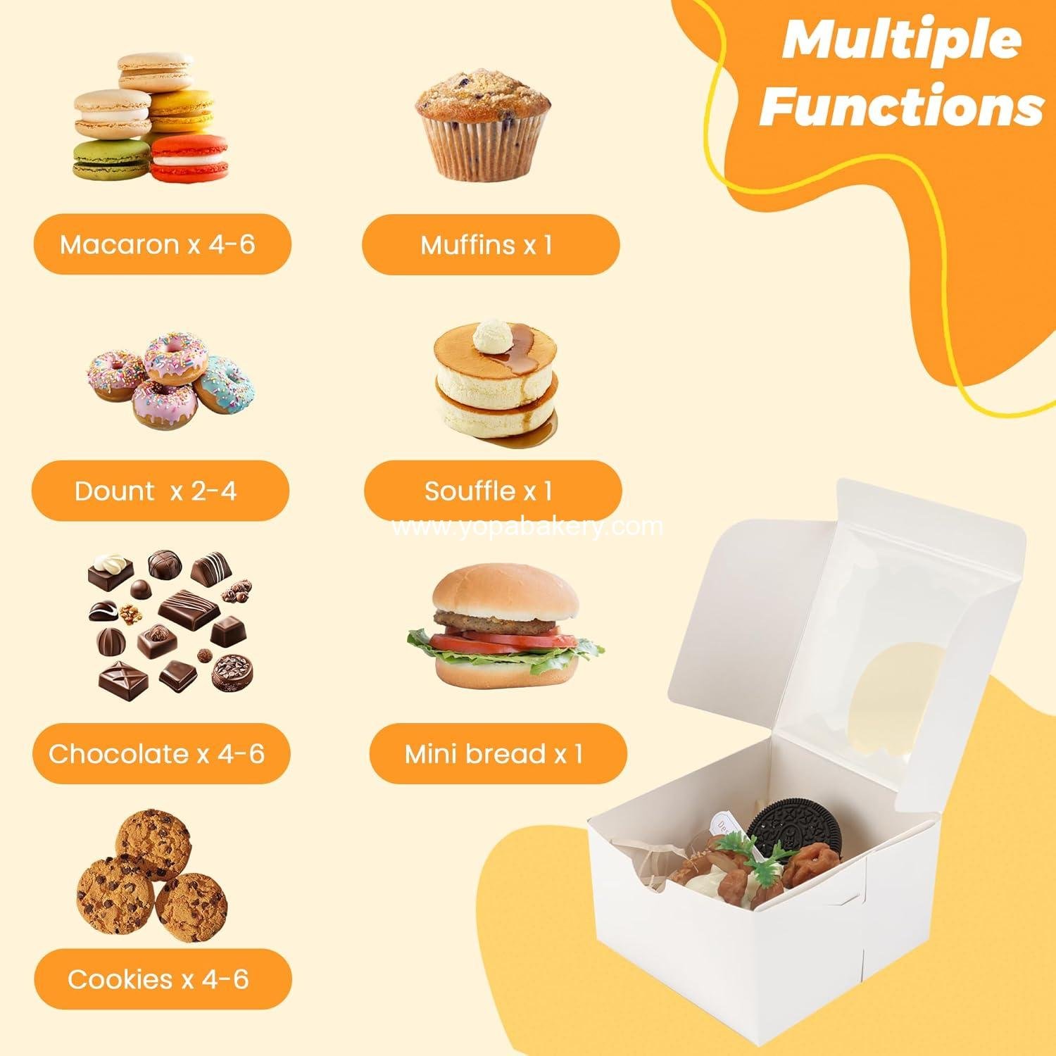 Wholesale 50 Pack Cookie Boxes 4x4x2.5 Inches Bakery Dessert Boxes with Window for Chocolate Strawberries Muffins Donuts Small Cakes (White) Manufacturer