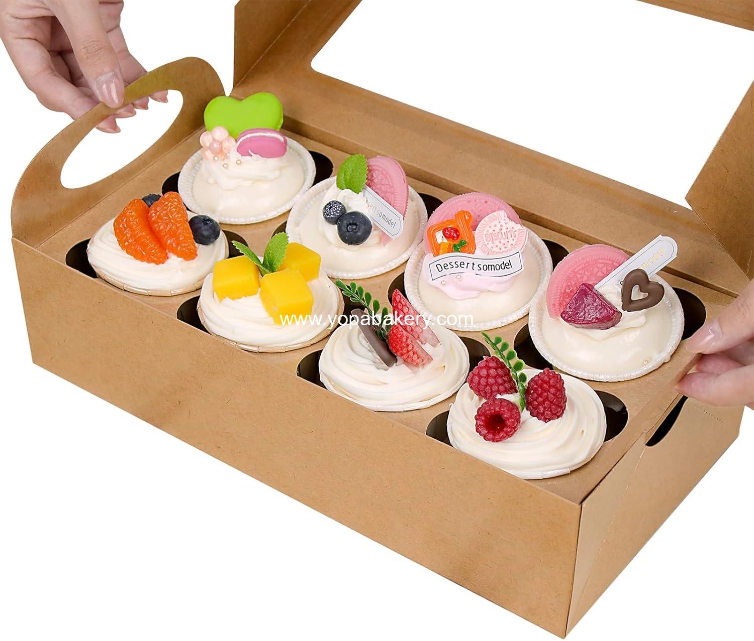 15 Cupcake Boxes 8 Count with Window and Inserts, Kraft Cupcake Containers, Cupcake Boxes for Cupcakes, Muffins, Cookies, Desserts