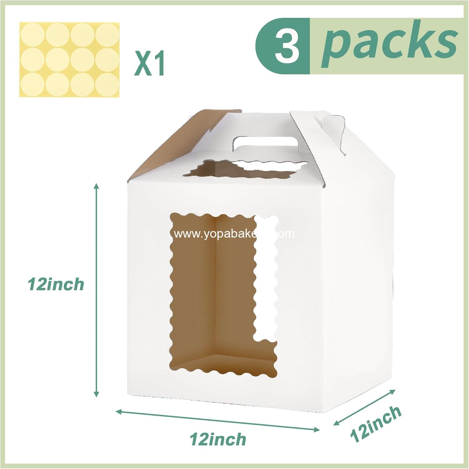 Wholesale 3 Pack 12x12x12 Inch Tall Cake Boxes with Windows, 10 Inch and 12 Inch Tall Cake Carrier, Large Tiered Cake Box, Disposable Layer Baking Carrier with Handle for Weddings and Birthdays - Factory