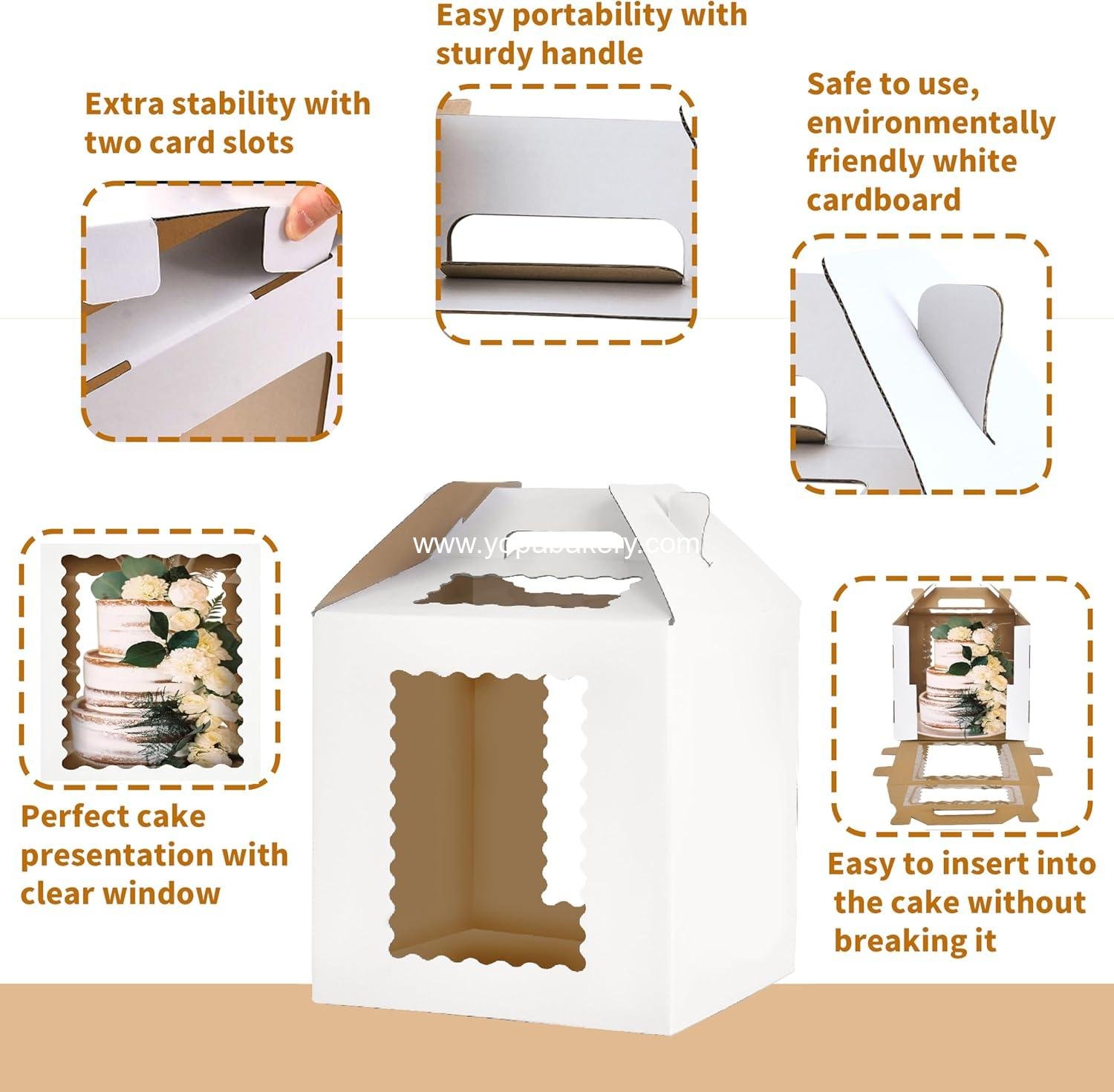 Wholesale 3 Pack 12x12x12 Inch Tall Cake Boxes with Windows, 10 Inch and 12 Inch Tall Cake Carrier, Large Tiered Cake Box, Disposable Layer Baking Carrier with Handle for Weddings and Birthdays - Factory