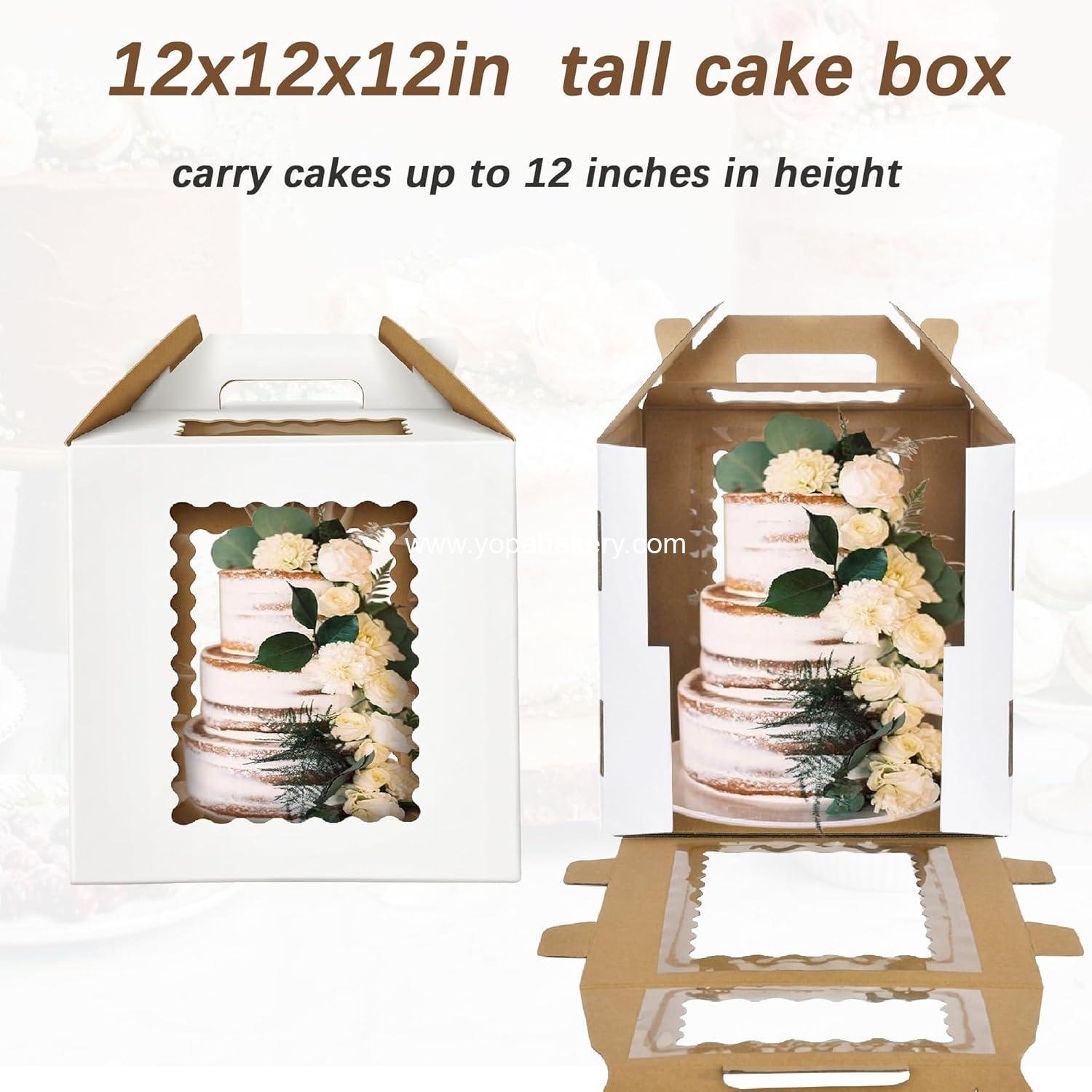 Wholesale 3 Pack 12x12x12 Inch Tall Cake Boxes with Windows, 10 Inch and 12 Inch Tall Cake Carrier, Large Tiered Cake Box, Disposable Layer Baking Carrier with Handle for Weddings and Birthdays - Factory