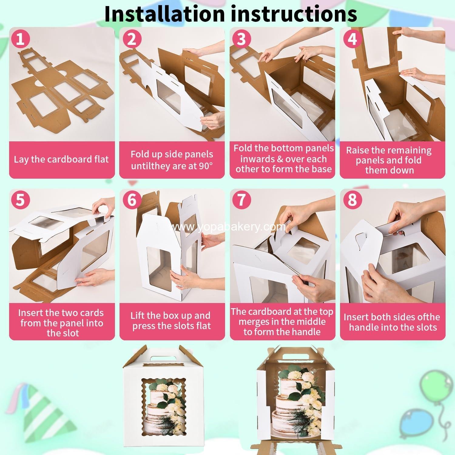 Wholesale 3 Pack 12x12x12 Inch Tall Cake Boxes with Windows, 10 Inch and 12 Inch Tall Cake Carrier, Large Tiered Cake Box, Disposable Layer Baking Carrier with Handle for Weddings and Birthdays - Factory