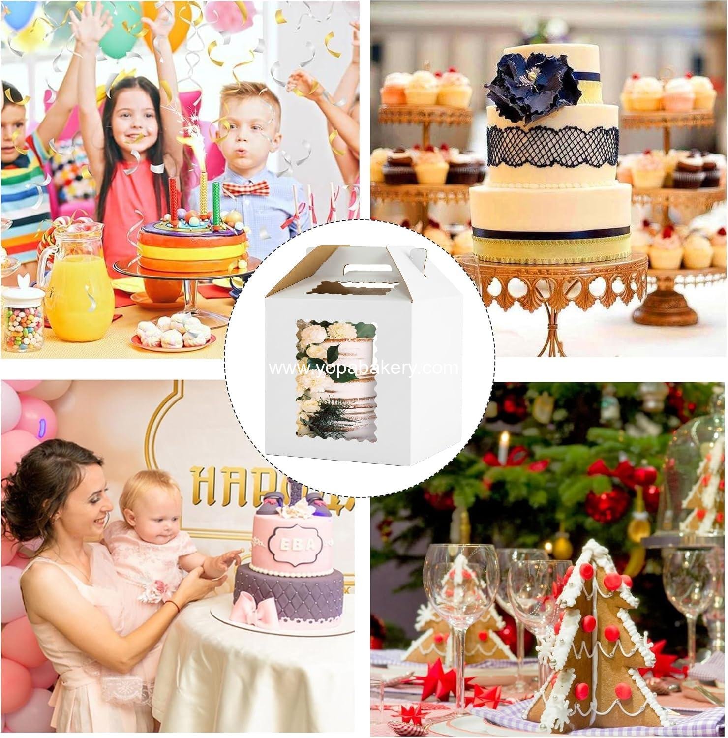 Wholesale 3 Pack 12x12x12 Inch Tall Cake Boxes with Windows, 10 Inch and 12 Inch Tall Cake Carrier, Large Tiered Cake Box, Disposable Layer Baking Carrier with Handle for Weddings and Birthdays - Factory