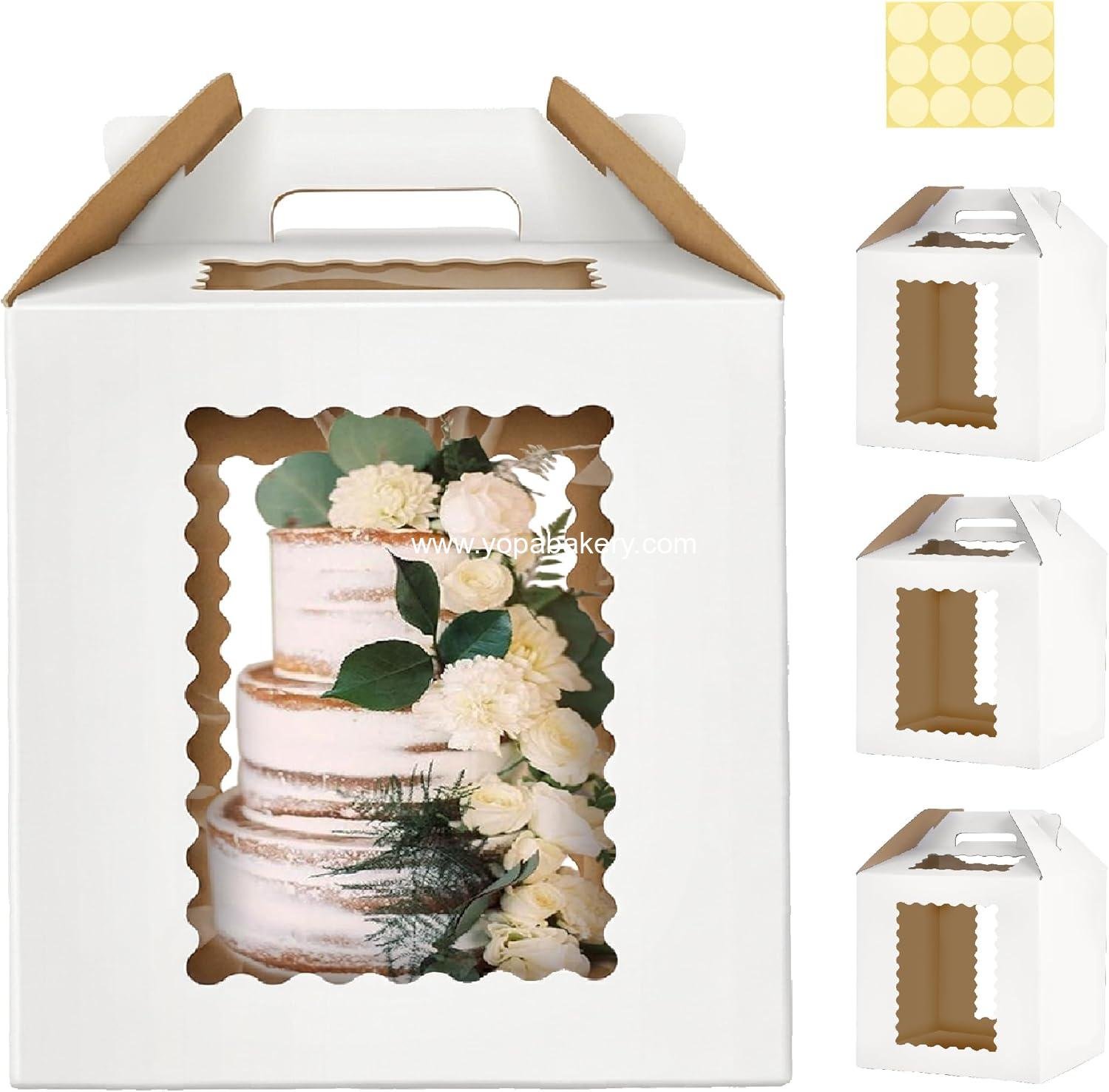 3 Pack 12x12x12 Inch Tall Cake Boxes with windows,10in 12in Tall Cake Carrier, Large Tiered Cake Box,Disposable Layer Tall Baking Carrier with Handle for Wedding, Birthday