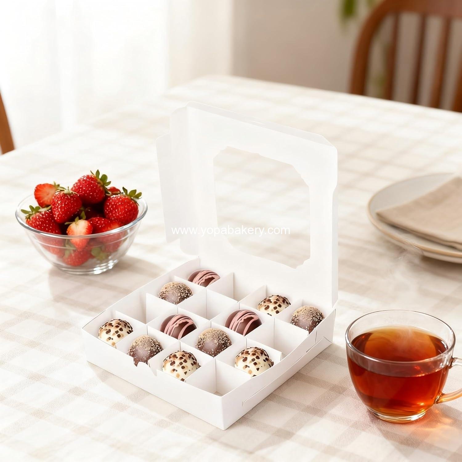 Wholesale 20pcs Empty White Sweet Boxes for Chocolate, Truffles, Indian Sweets, Diwali, and Candy Packaging with Clear Window, 16 Compartments, Dividers, Quick Assemble Factory