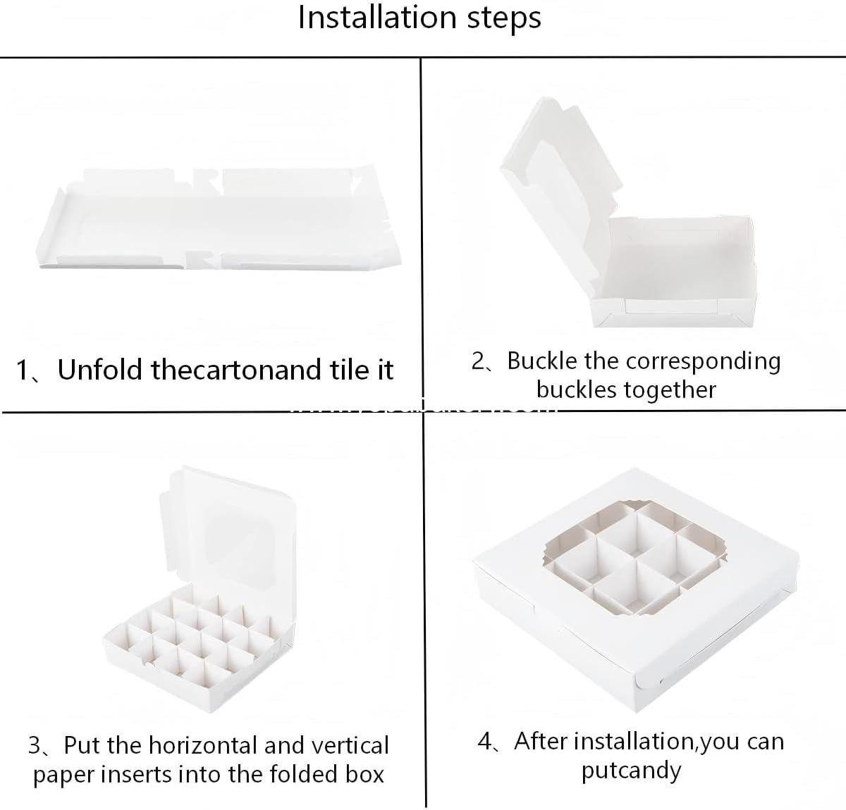 Wholesale 20pcs Empty White Sweet Boxes for Chocolate, Truffles, Indian Sweets, Diwali, and Candy Packaging with Clear Window, 16 Compartments, Dividers, Quick Assemble Factory
