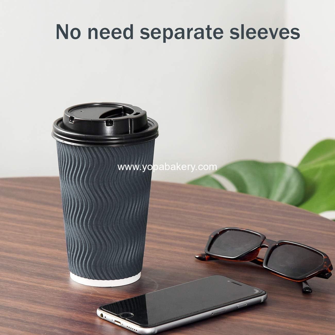 Wholesale Disposable Coffee Cups with Lids and Straws - 16 oz (90 Set) Hot Paper Coffee Cups for Espresso, Tea, and Cold Drinks - Insulated Ripple Cups Protect Fingers from Heat Factory