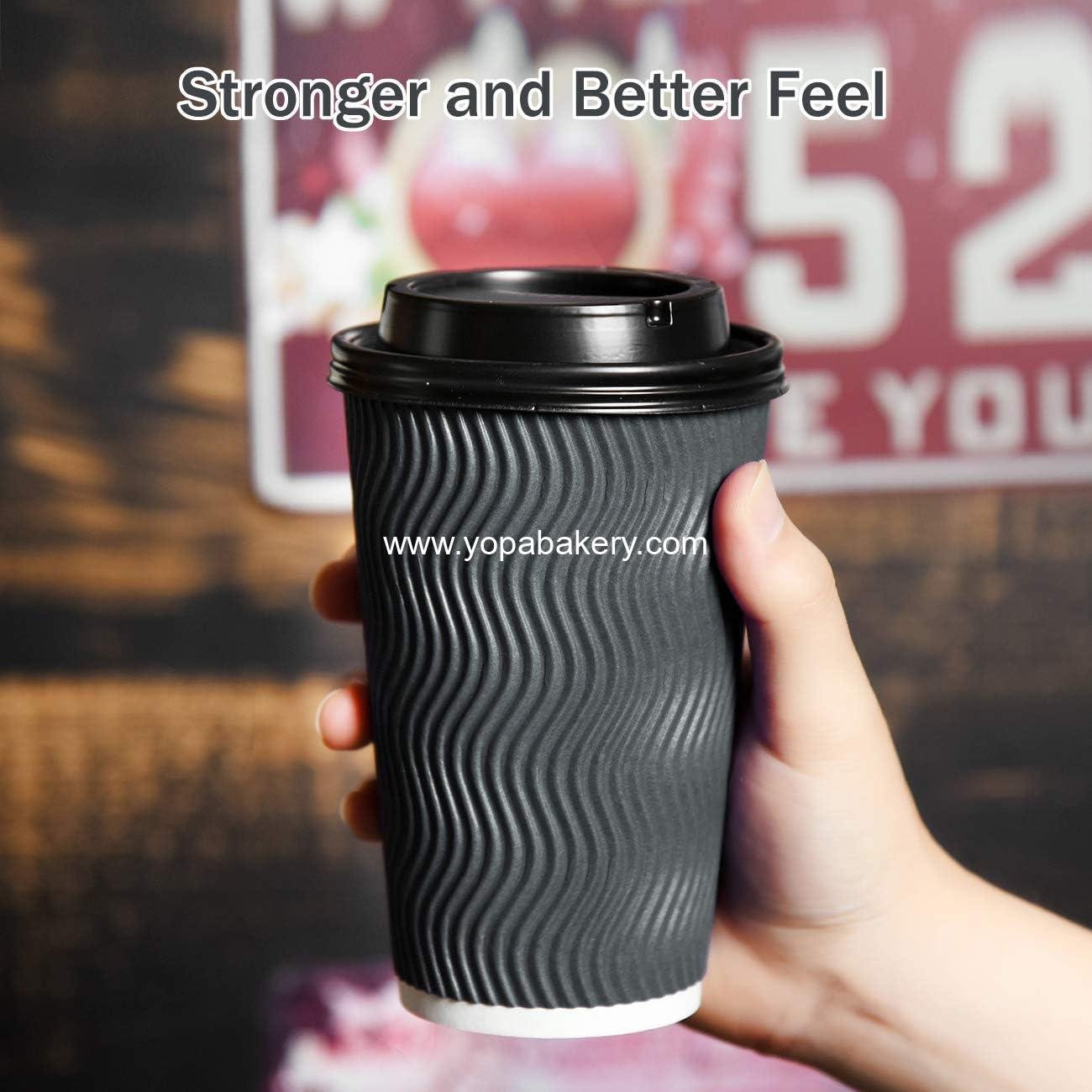 Wholesale Disposable Coffee Cups with Lids and Straws - 16 oz (90 Set) Hot Paper Coffee Cups for Espresso, Tea, and Cold Drinks - Insulated Ripple Cups Protect Fingers from Heat Factory