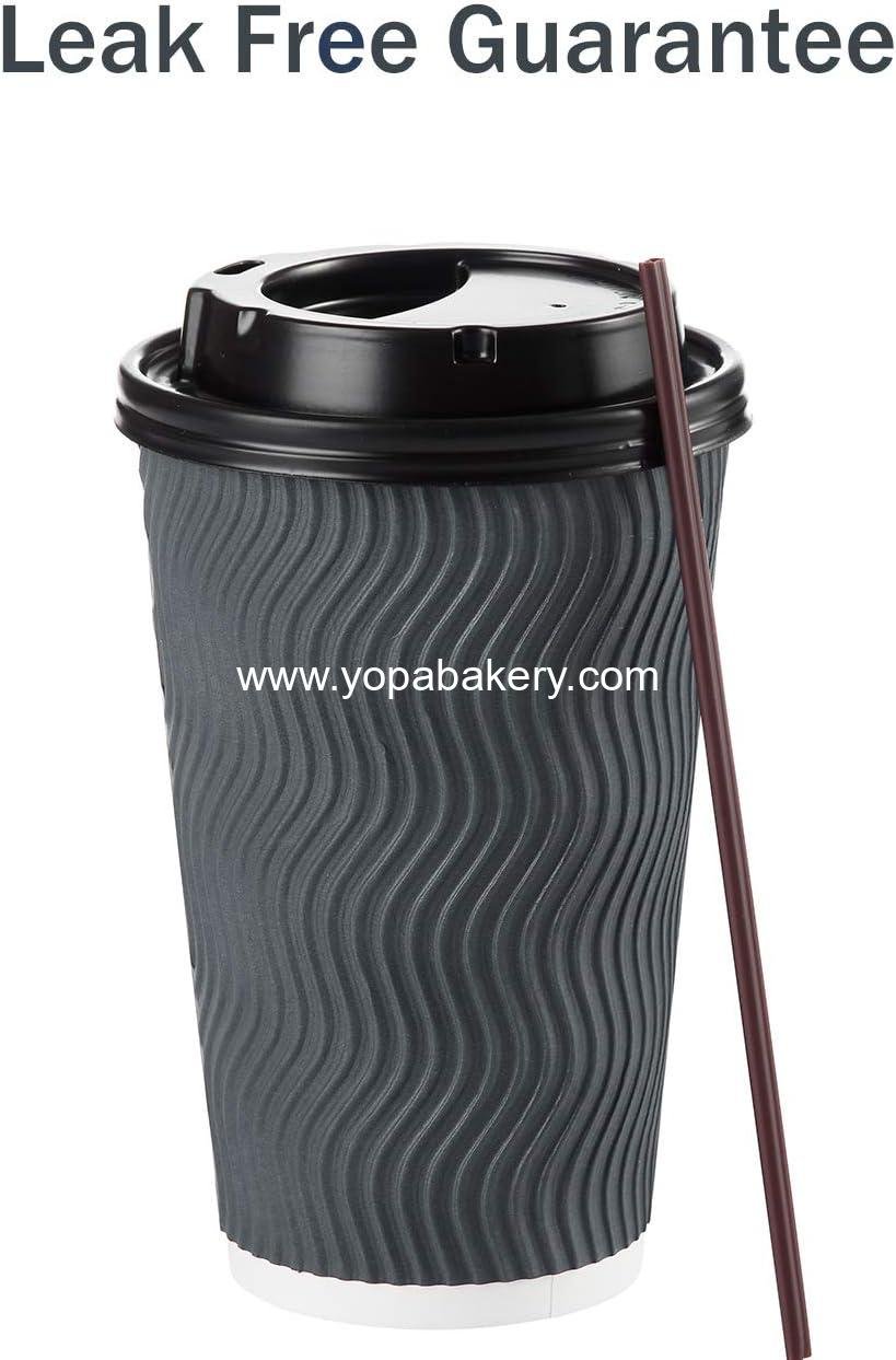Wholesale Disposable Coffee Cups with Lids and Straws - 16 oz (90 Set) Hot Paper Coffee Cups for Espresso, Tea, and Cold Drinks - Insulated Ripple Cups Protect Fingers from Heat Factory